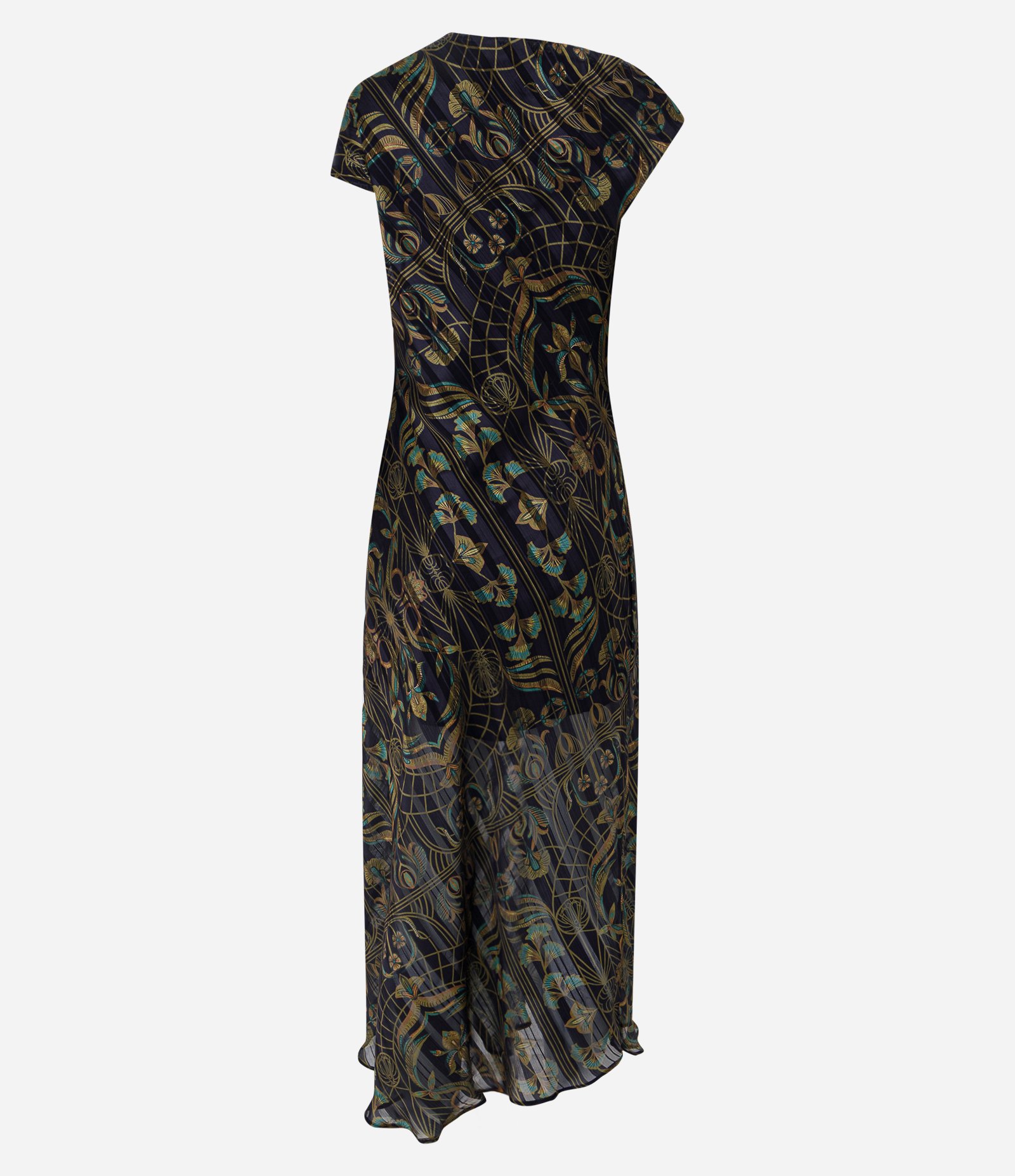 Vestido Longo em Chiffon com Gola Degagê e Estampa Abstrata Multicores 3
