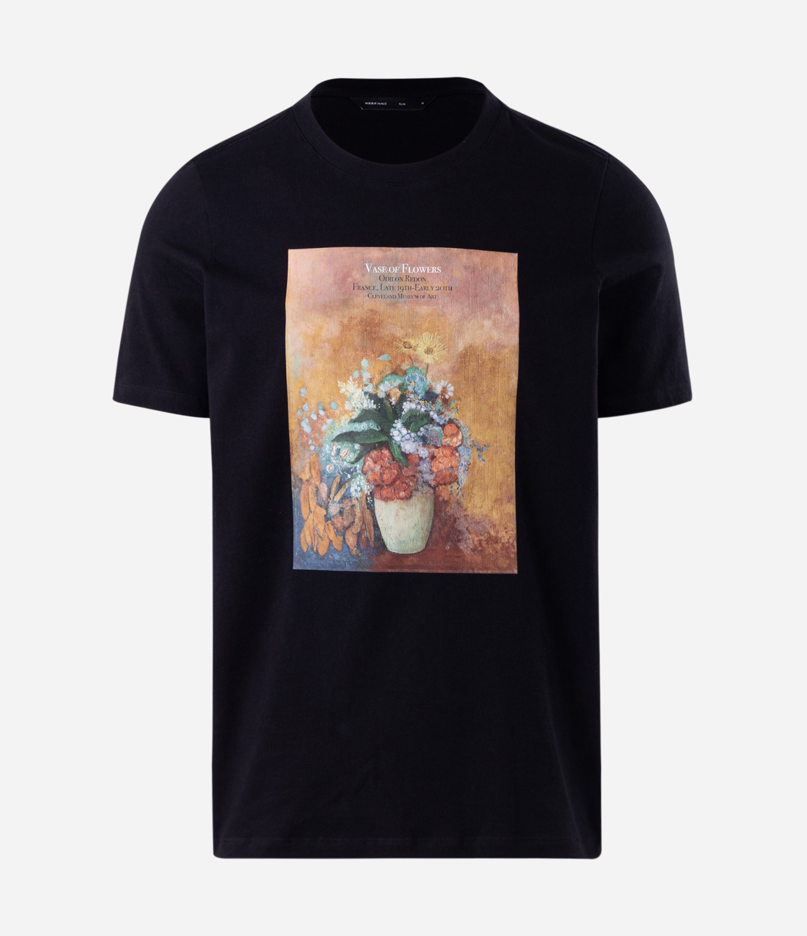 Camiseta em Algodão com Estampa do Quadro Vase Of Flowers de Odilon Redon Preto 5