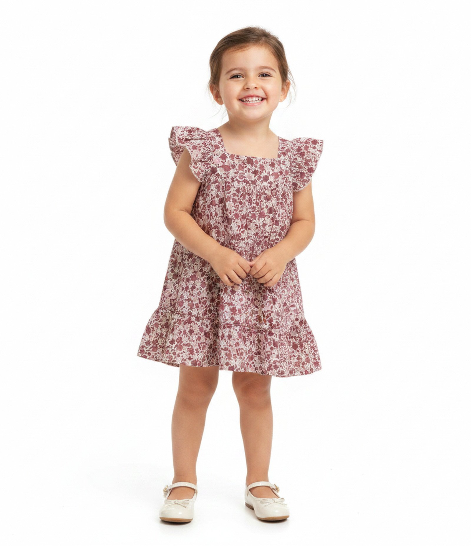Vestido Infantil em Algodão com Babados nas Mangas e Estampa Floral - Tam 1 a 6 Anos Multicores 1