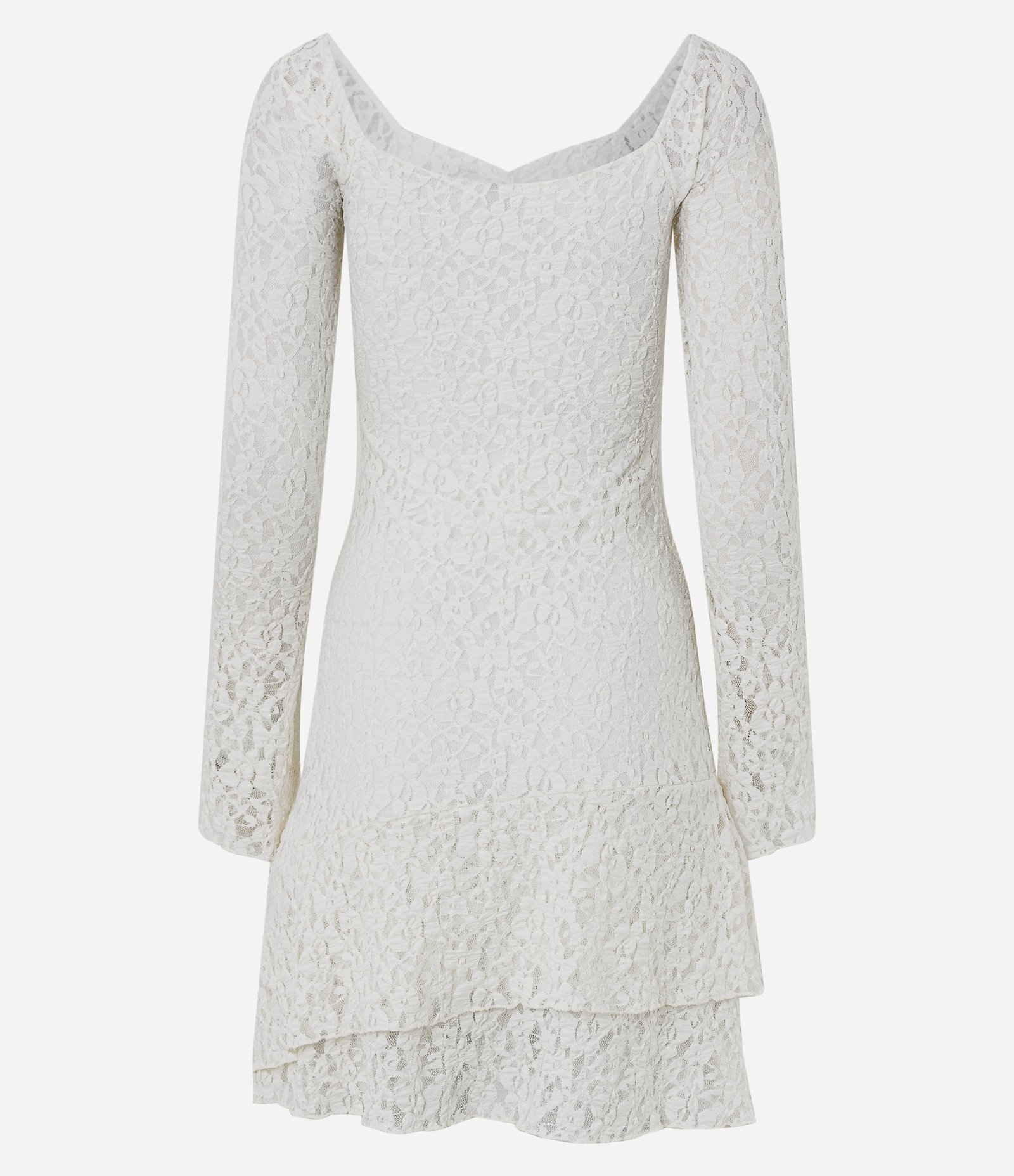 Vestido Curto Manga Longa em Renda Texturizada Branco 3