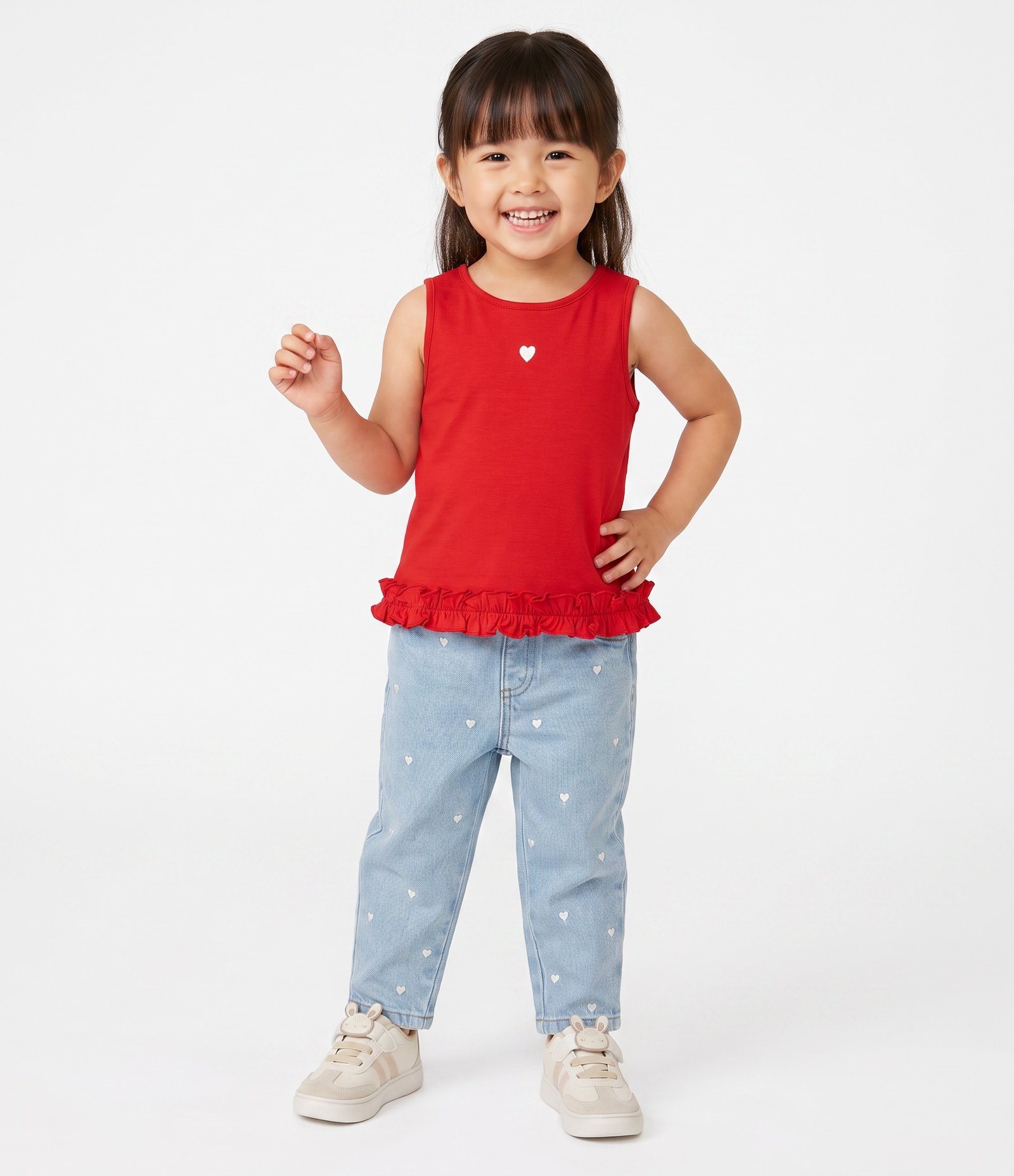 Regata Slim Infantil com Babado na Barra e Bordado Coração – Tam 1 a 6 Anos Vermelho 1