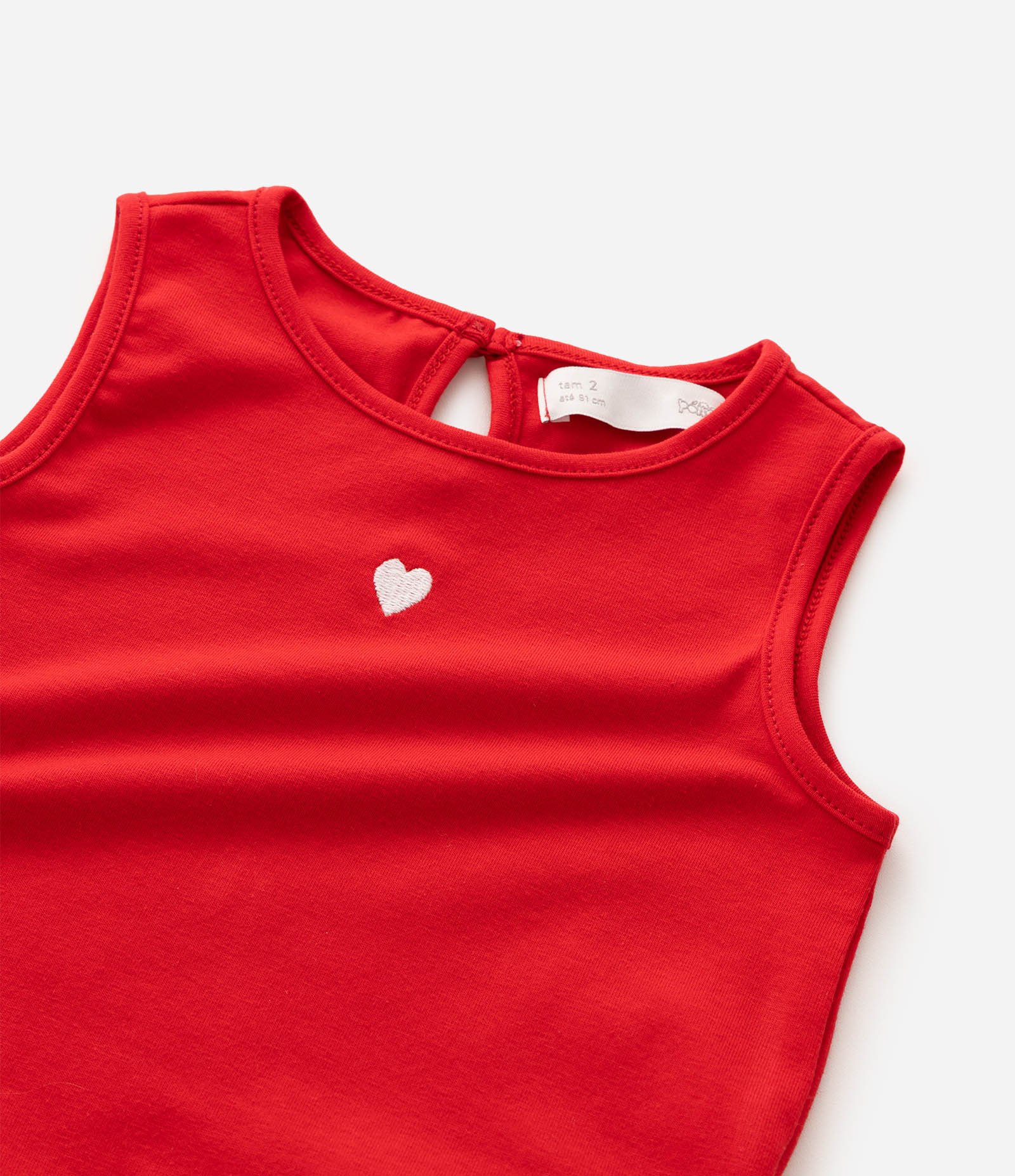 Regata Slim Infantil com Babado na Barra e Bordado Coração – Tam 1 a 6 Anos Vermelho 4