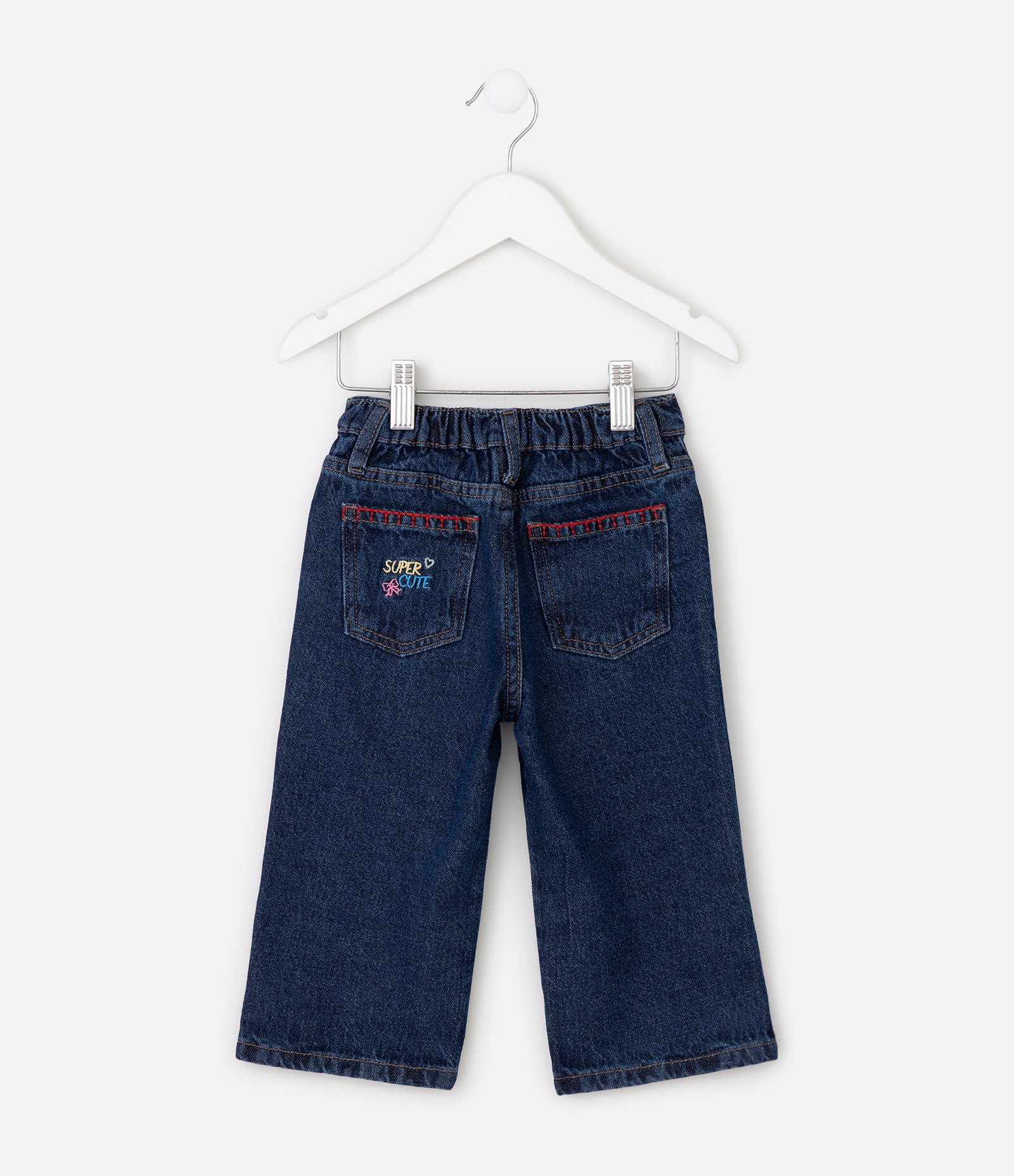 Calça Jeans Wide Infantil com Bordado Mini Ícones - Tam 1 a 6 Anos Azul 3