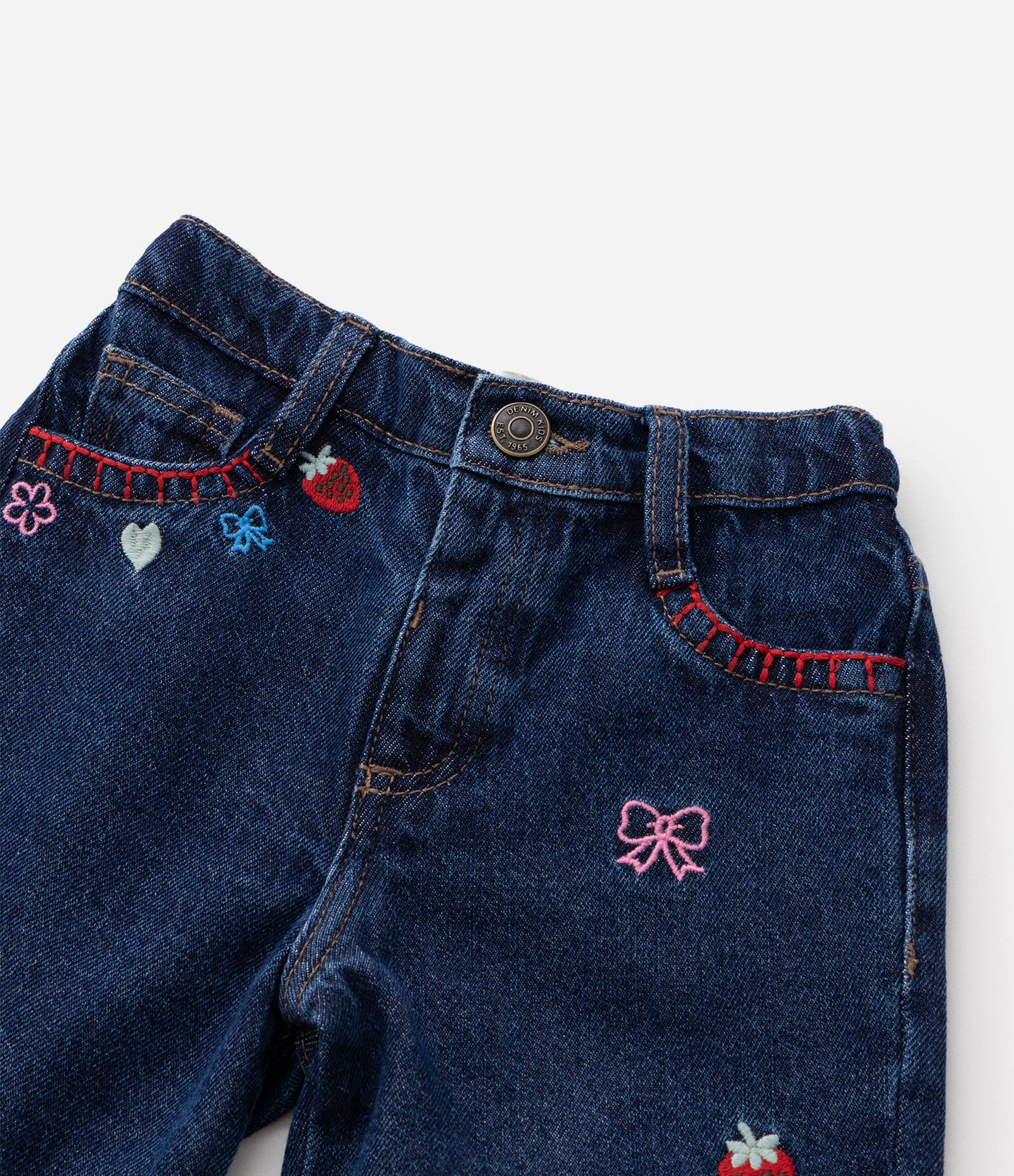 Calça Jeans Wide Infantil com Bordado Mini Ícones - Tam 1 a 6 Anos Azul 5