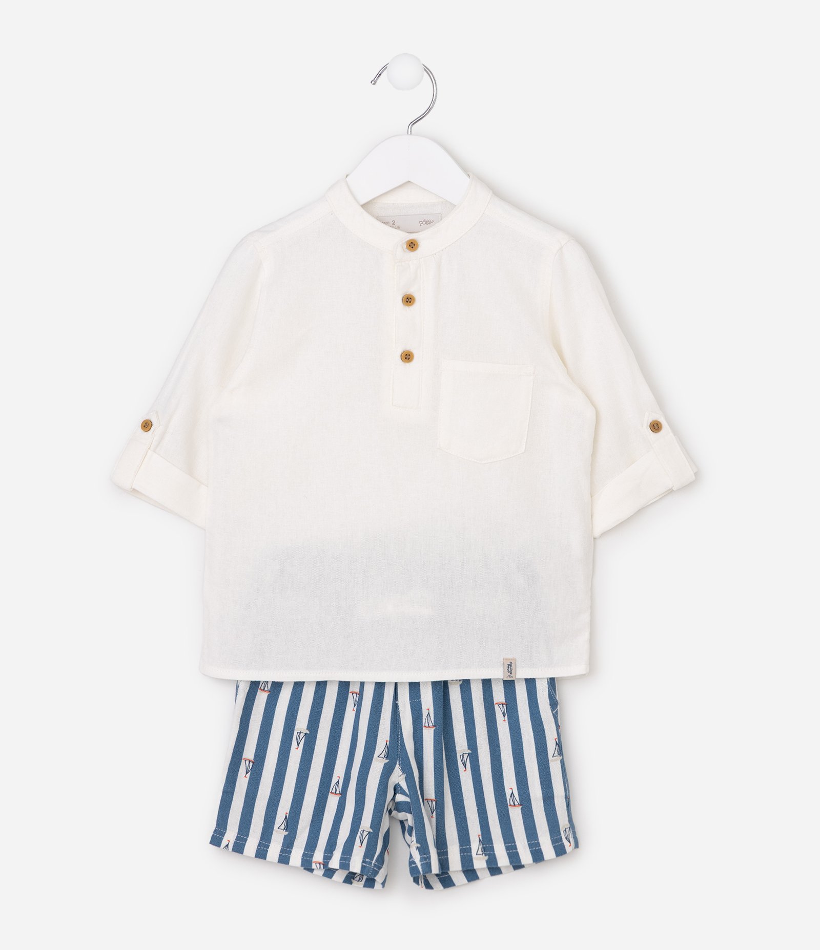 Conjunto Infantil em Viscolinho Estampa Listrada - Tam 1 a 6 Anos Branco 4