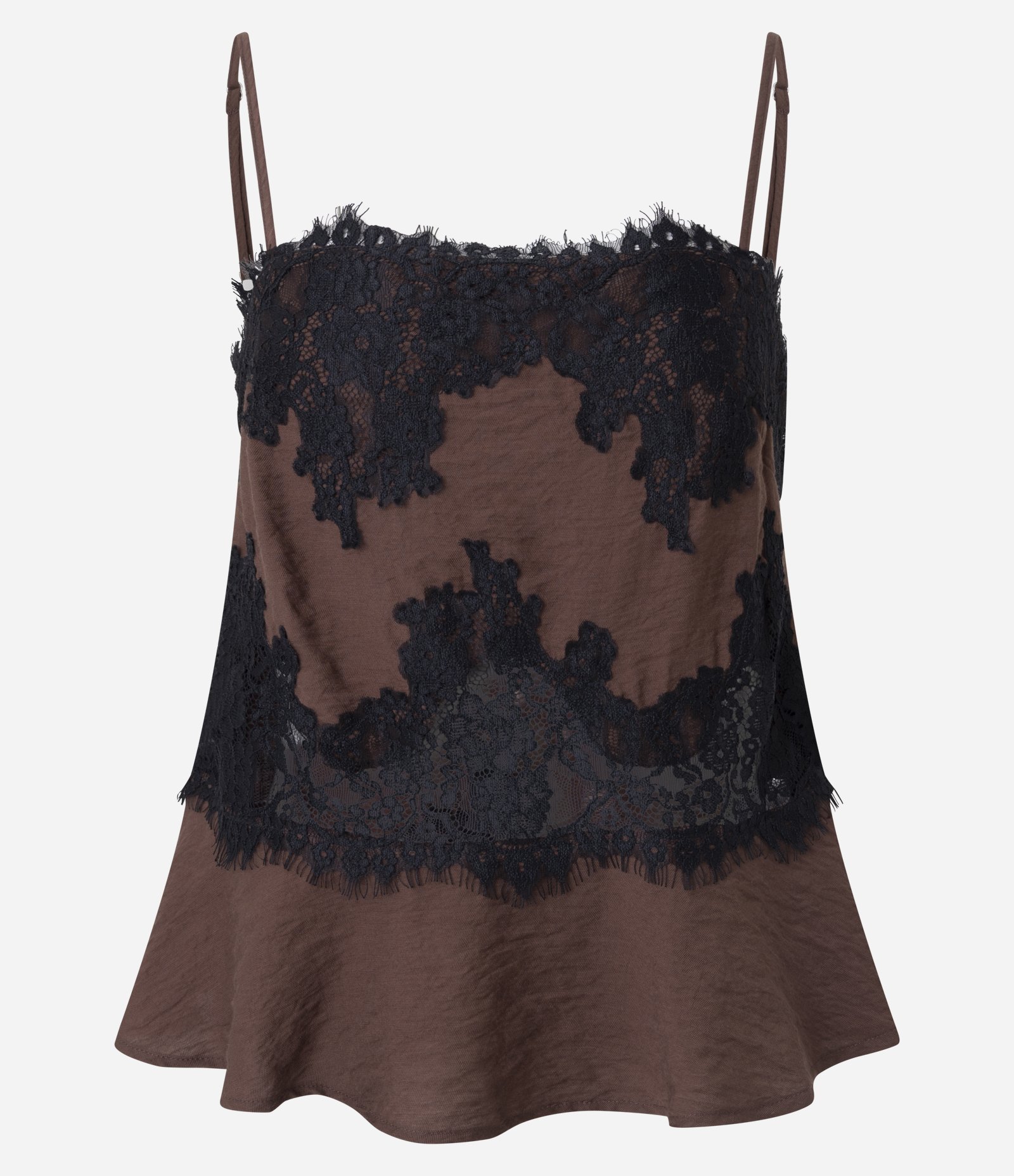 Blusa Peplum Alcinha com Renda Texturizada Marrom 5