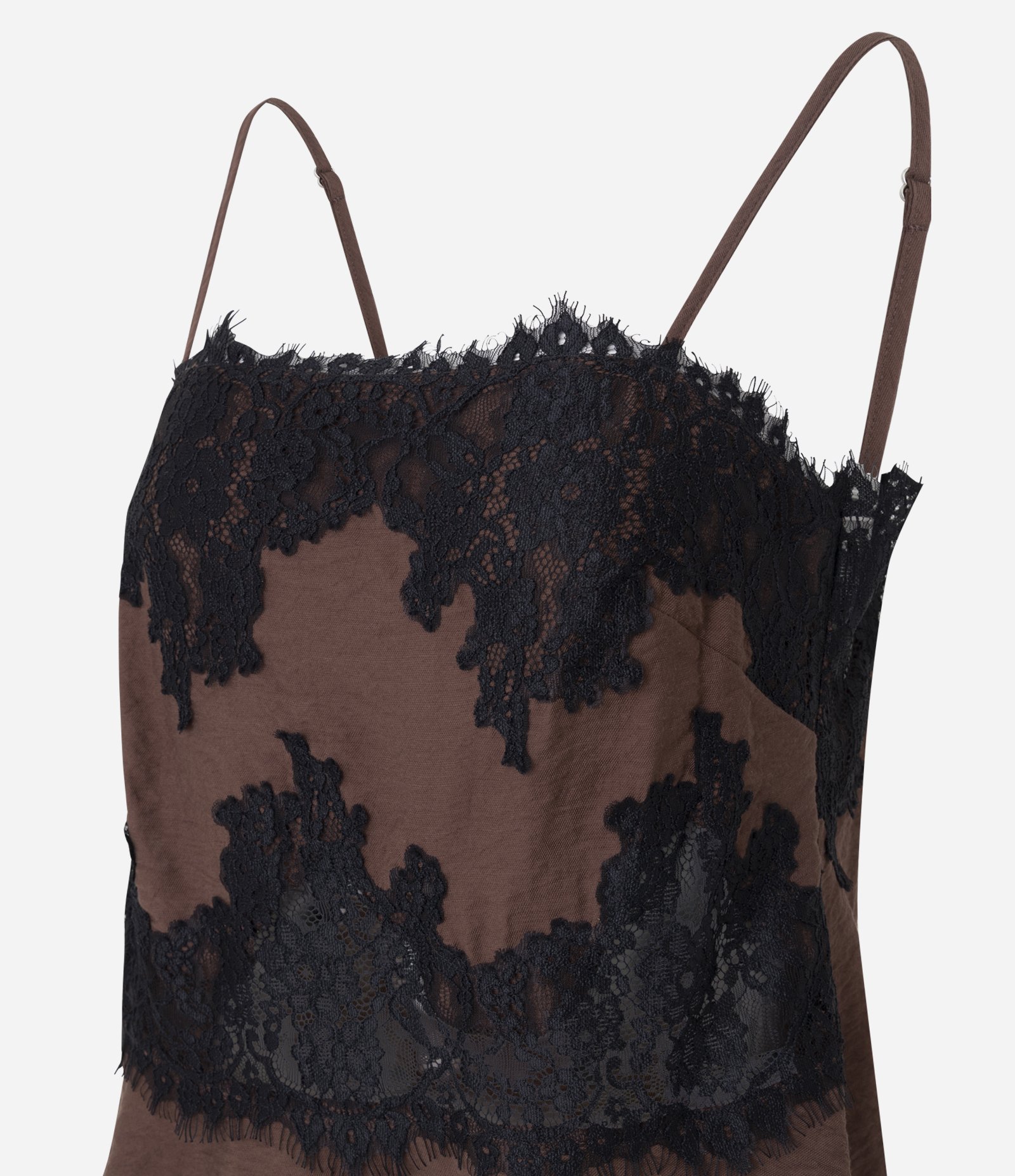 Blusa Peplum Alcinha com Renda Texturizada Marrom 6