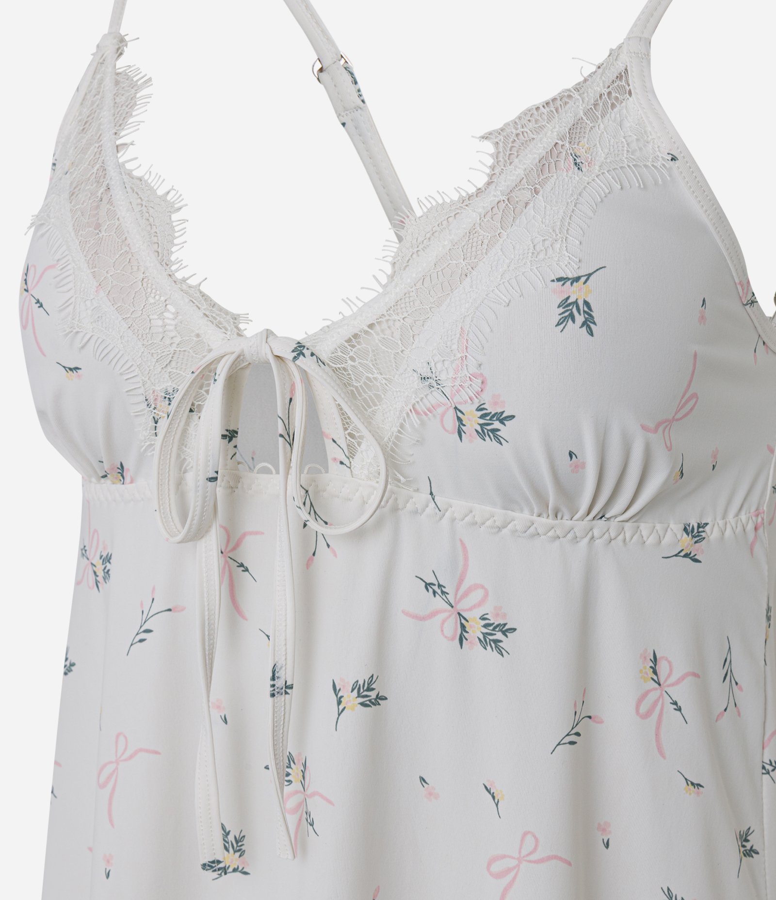 Camisola com Estampa Floral Renda e Amarração Branco 5