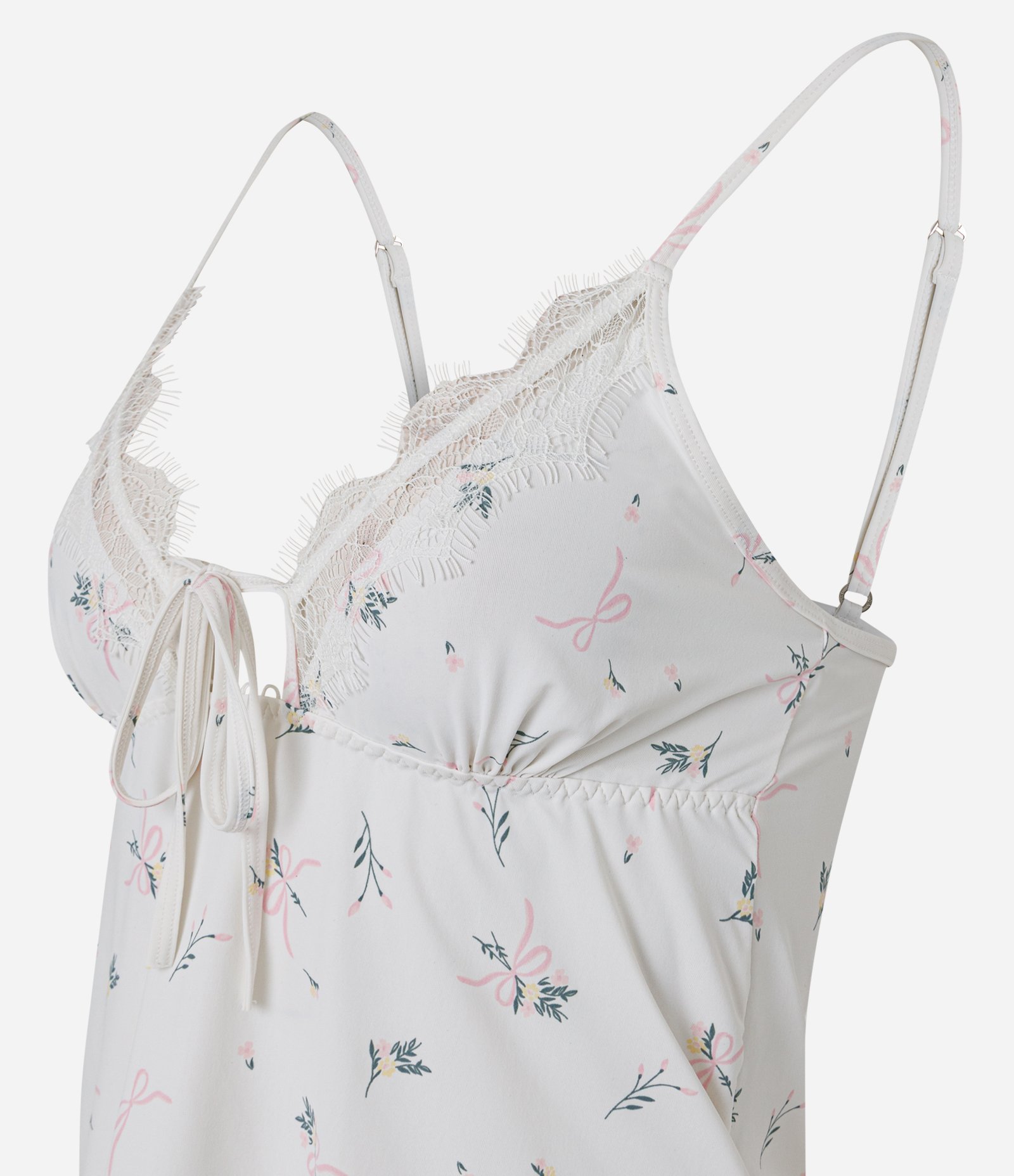 Pijama Short Doll Floral com Renda e Amarração Branco 6