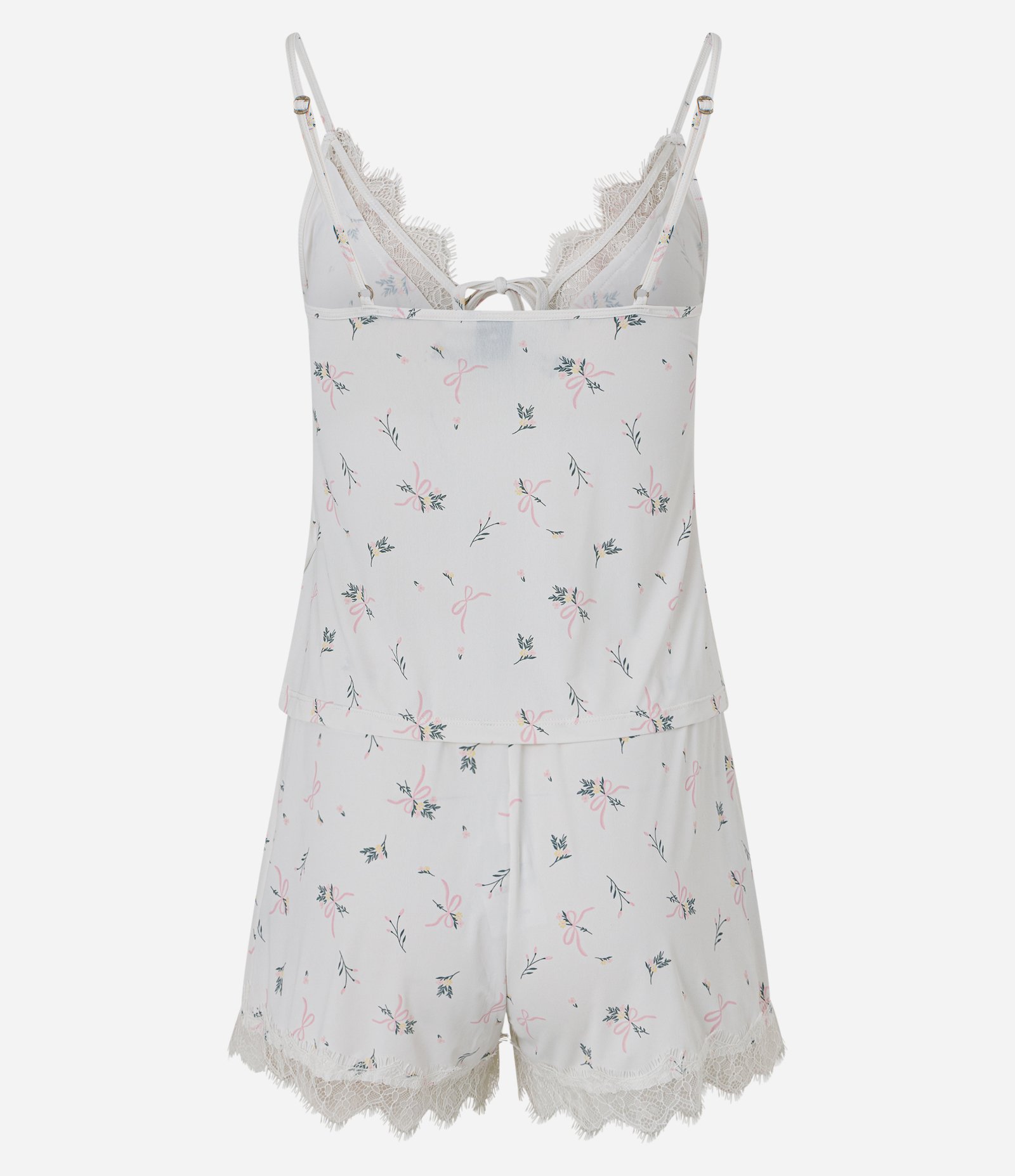 Pijama Short Doll Floral com Renda e Amarração Branco 7
