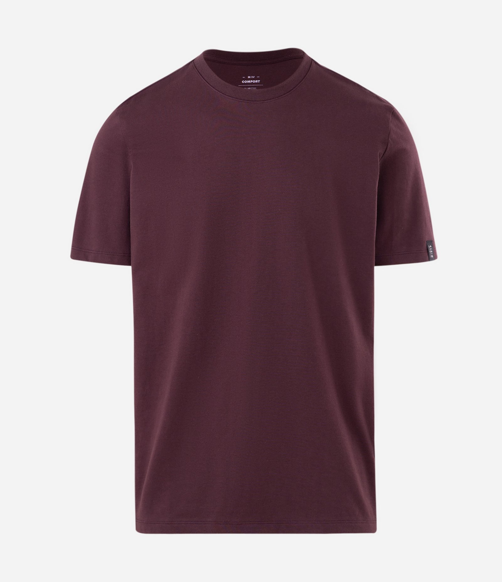 Camiseta Comfort Básica em Malhão com Etiqueta na Manga Bordô 2
