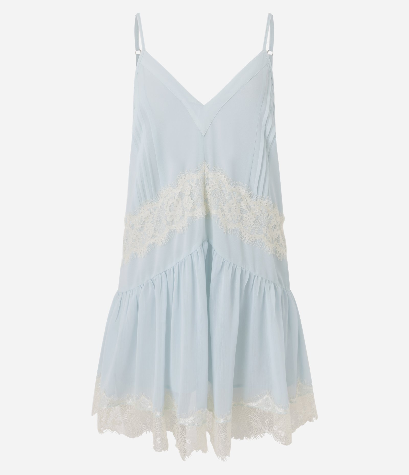 Vestido Curto em Chiffon com Renda Aplicada Azul Claro 7