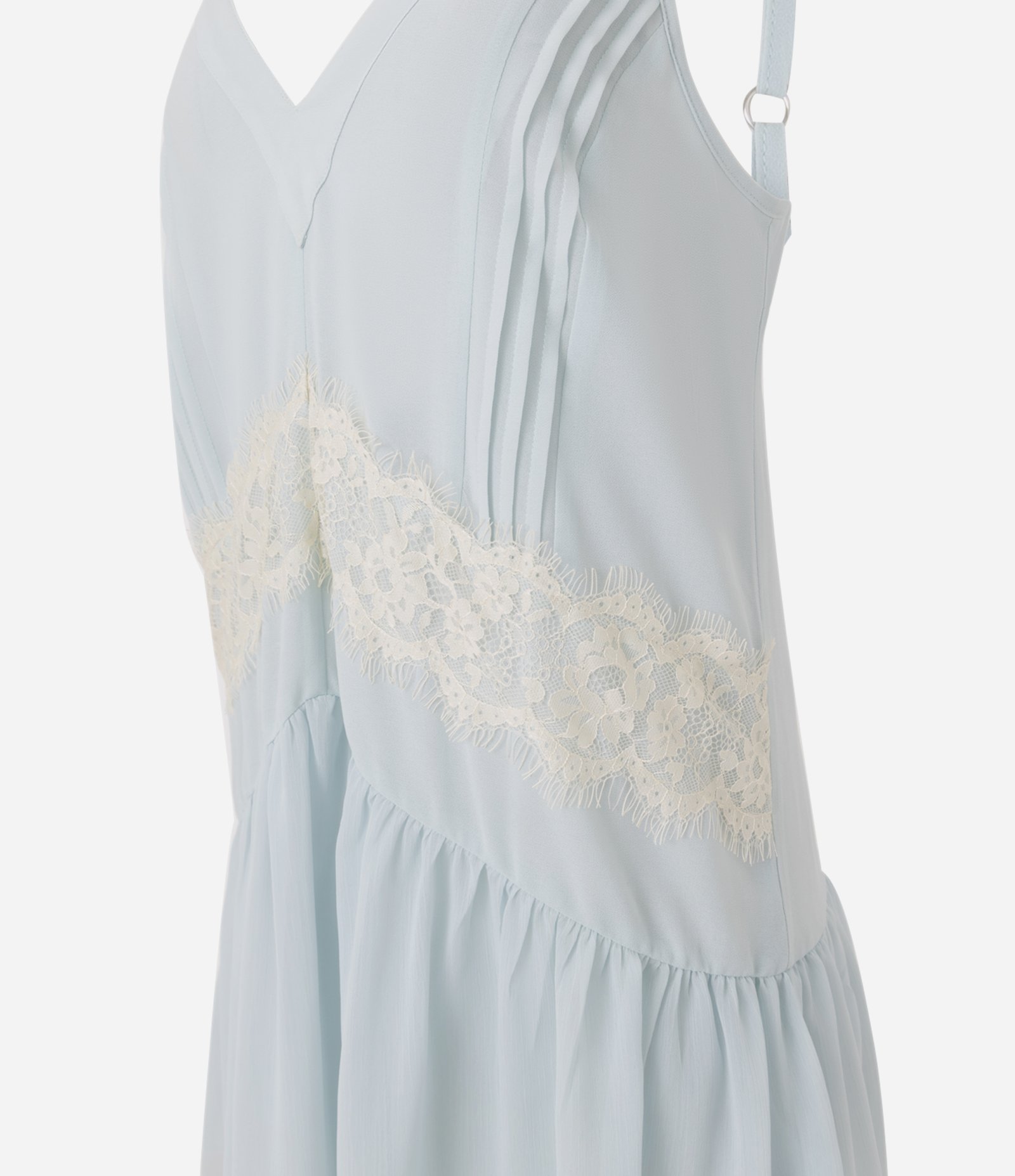 Vestido Curto em Chiffon com Renda Aplicada Azul Claro 8
