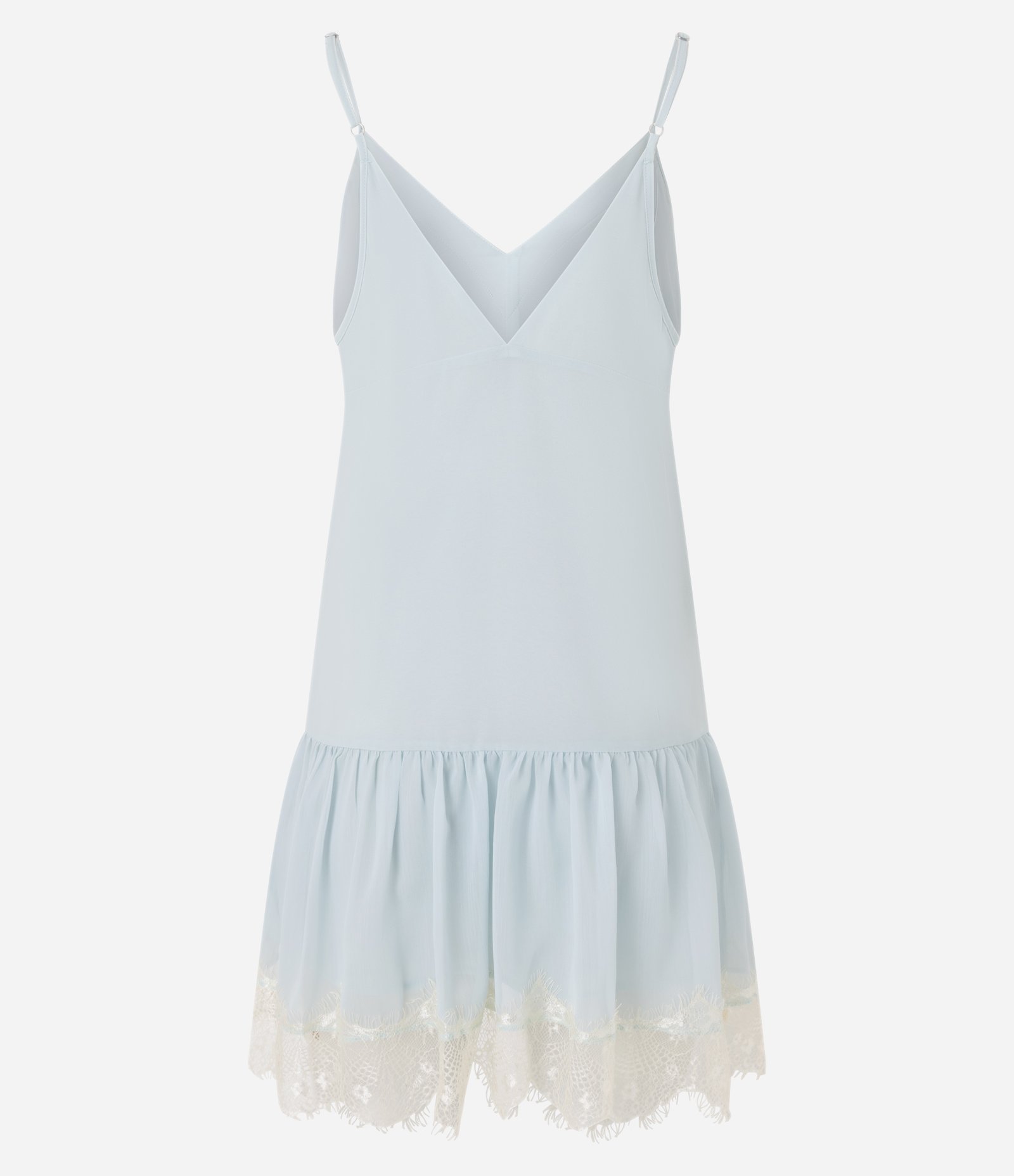 Vestido Curto em Chiffon com Renda Aplicada Azul Claro 9
