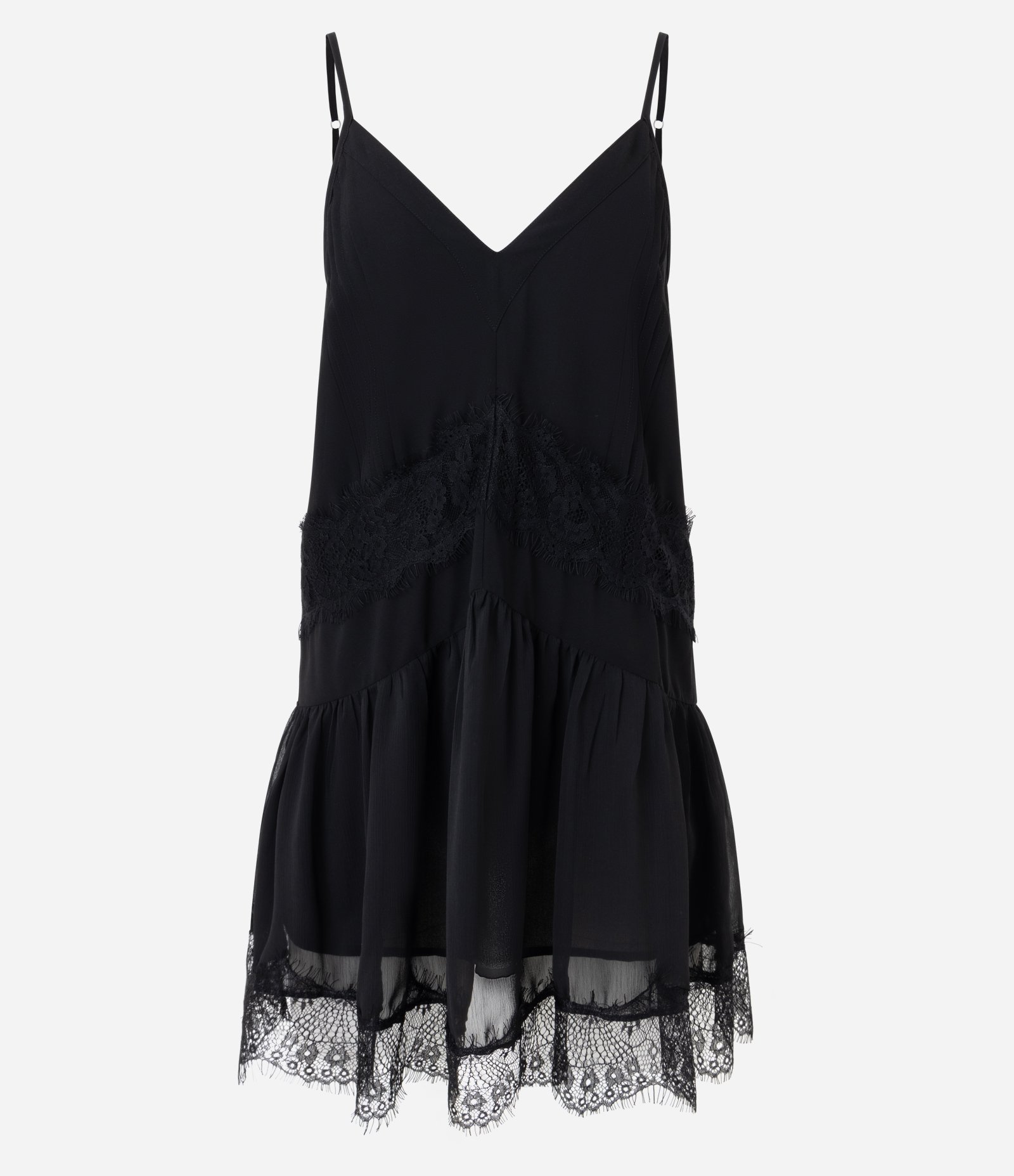 Vestido Curto em Chiffon com Renda Aplicada Preto 6