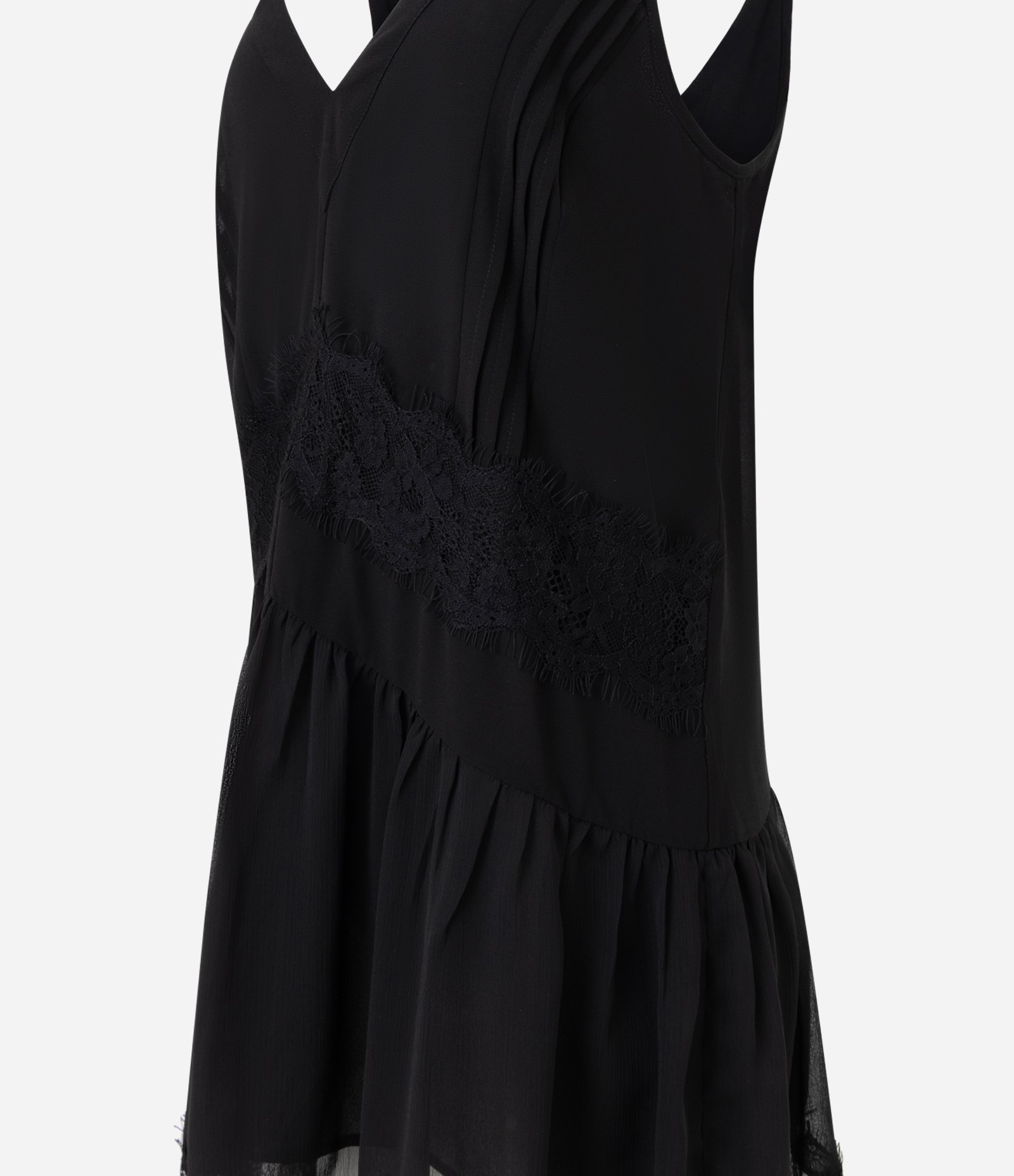 Vestido Curto em Chiffon com Renda Aplicada Preto 7