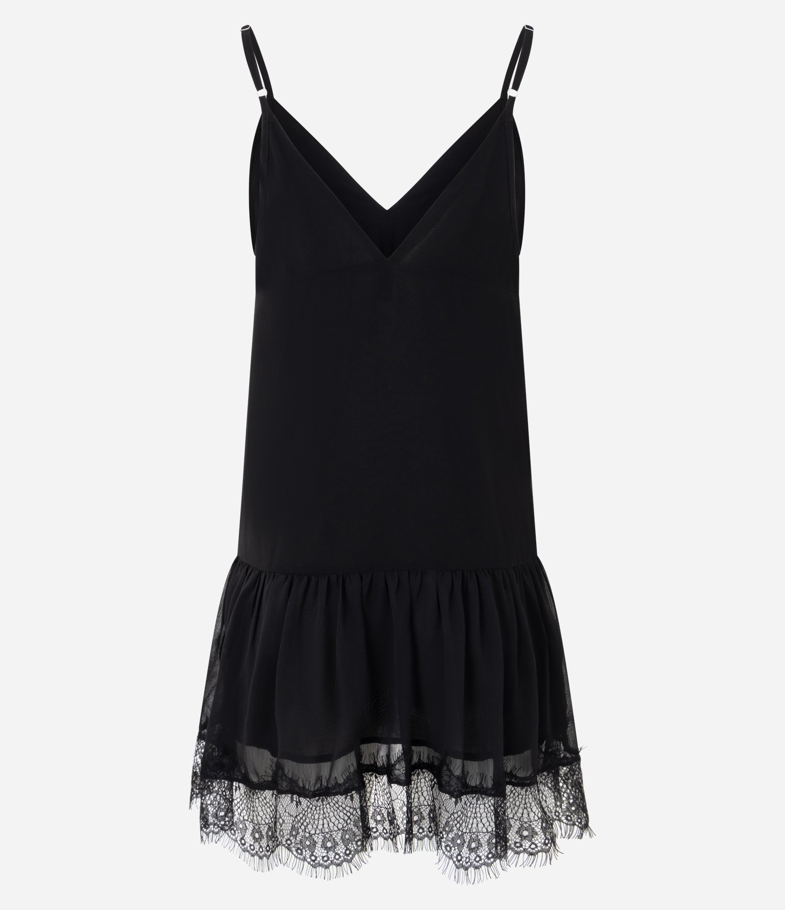 Vestido Curto em Chiffon com Renda Aplicada Preto 8