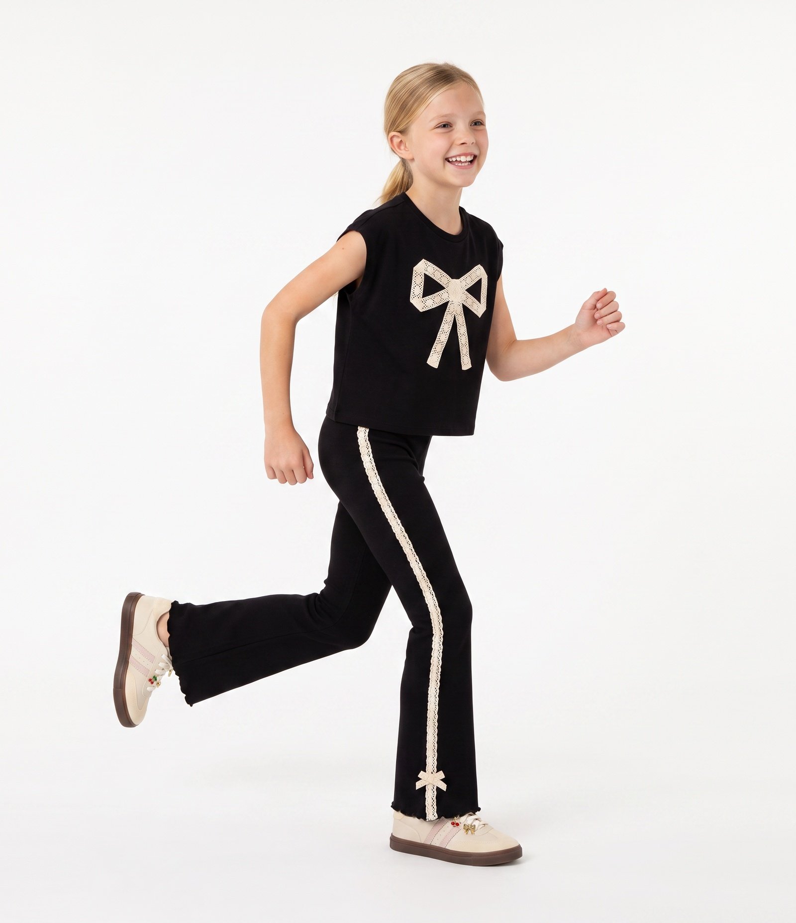 Calca Infantil Em Algodão Bailarina Renda Lateral -Tam 5 a 16 Anos Preto 2