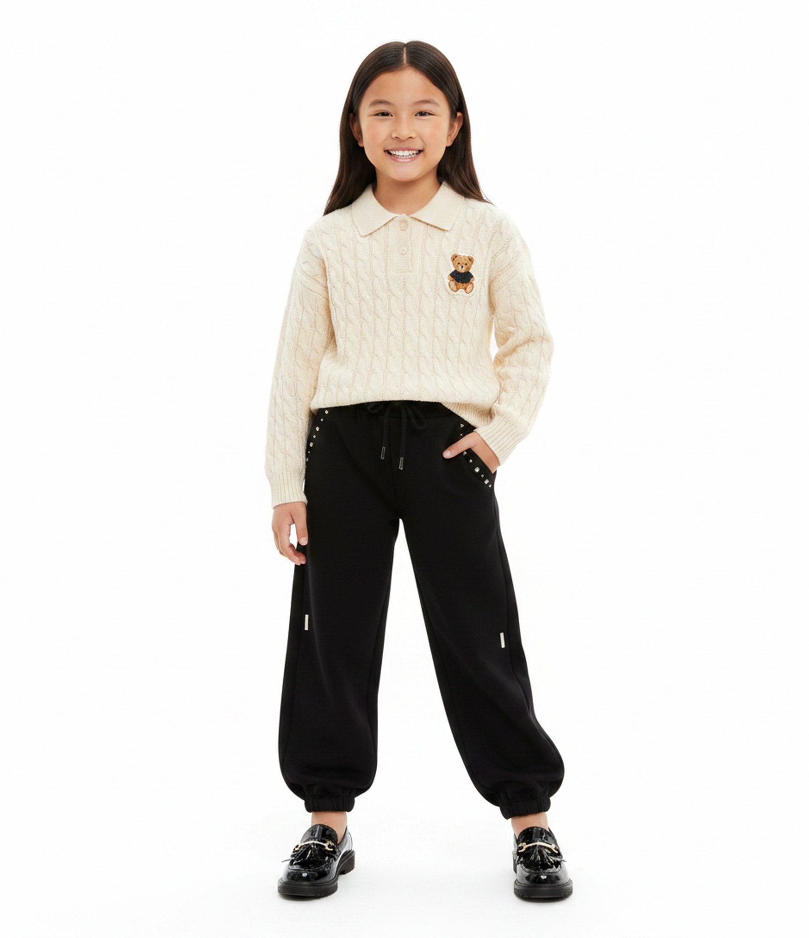 Calça Parachute Infantil em Moletom com Tachas – Tam 5 a 16 Anos Preto 1