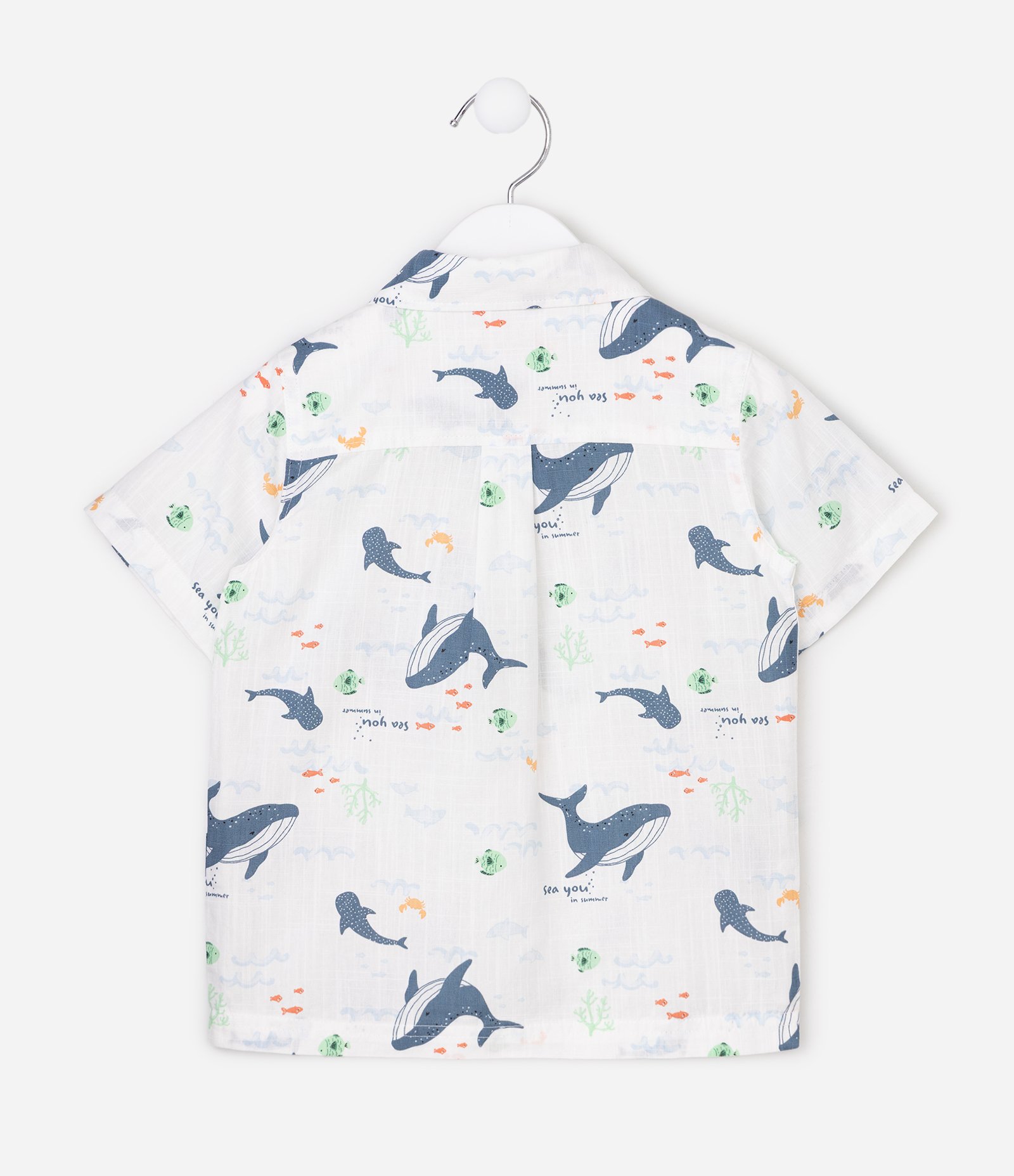 Camisa em Algodão com Estampa Ondas e Baleias Infantil - Tam 1 a 6 Anos Branco 4