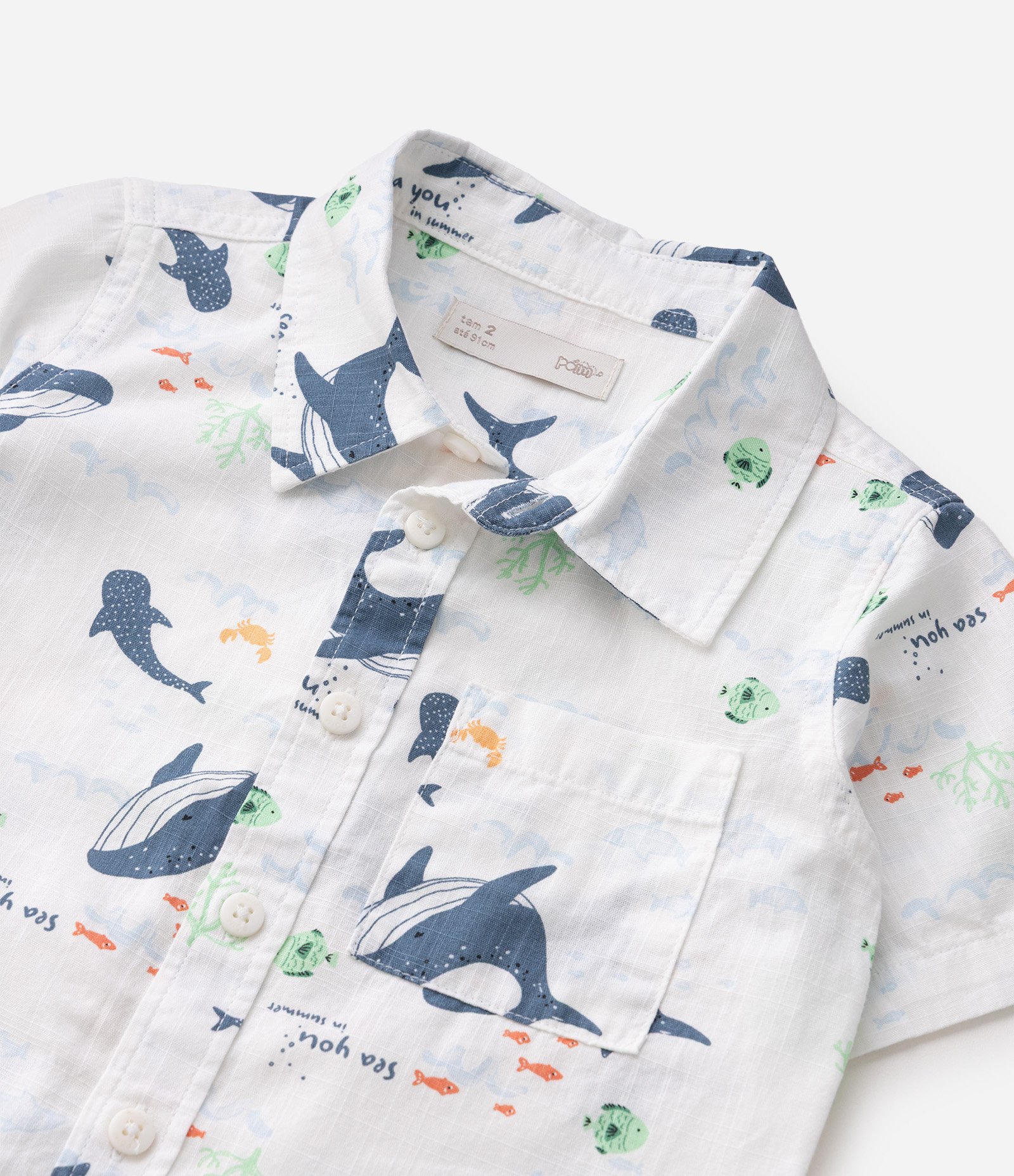 Camisa em Algodão com Estampa Ondas e Baleias Infantil - Tam 1 a 6 Anos Branco 6