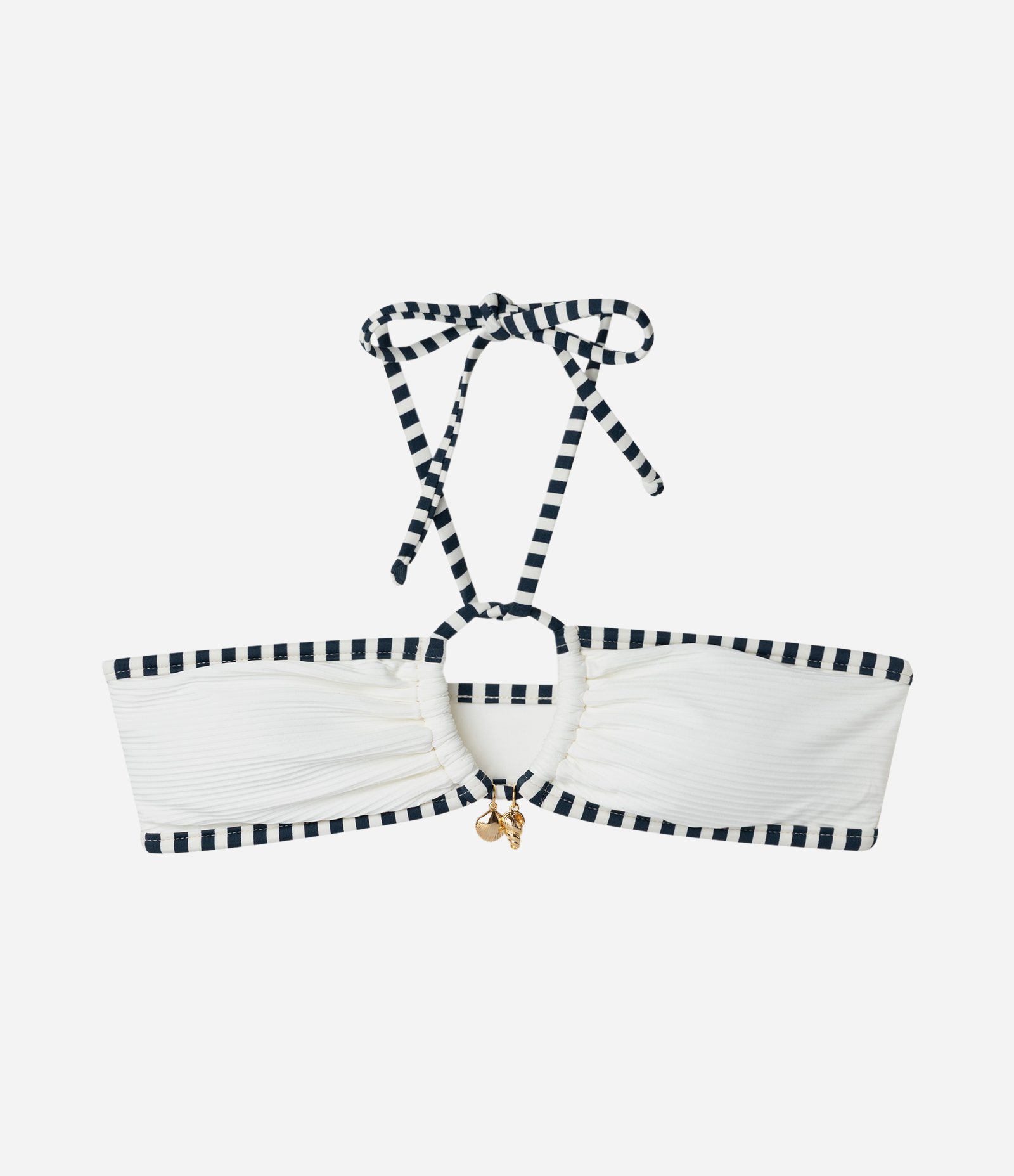 Biquíni Top Bandeau Canelado com Viés Contrastante Branco 1