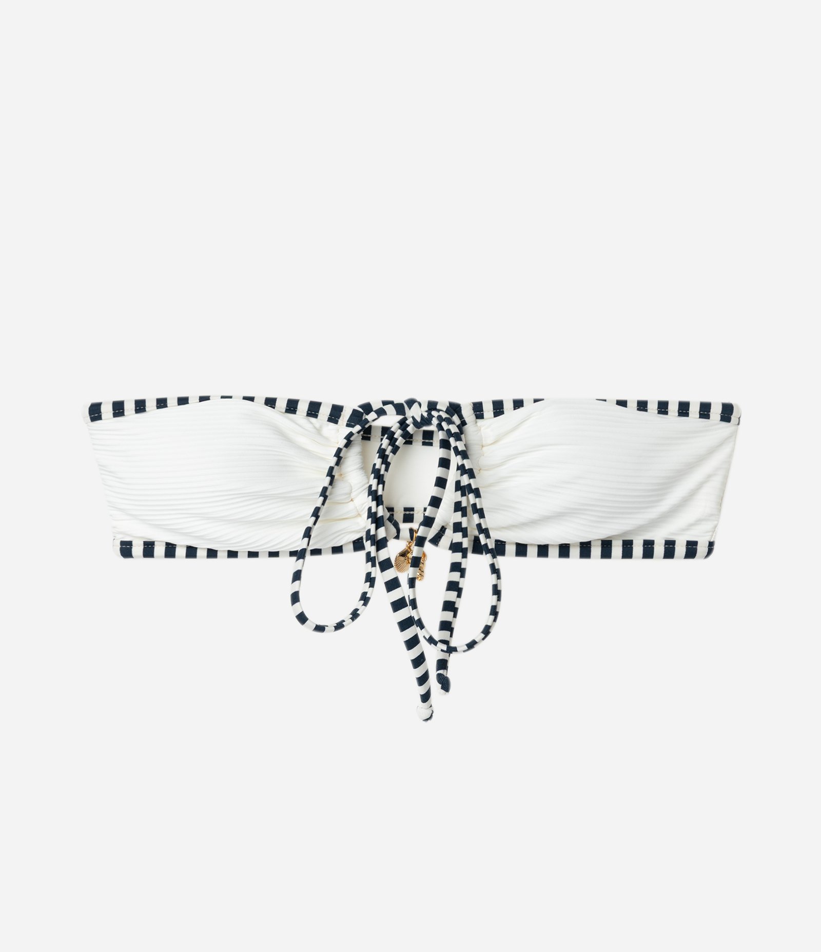 Biquíni Top Bandeau Canelado com Viés Contrastante Branco 3