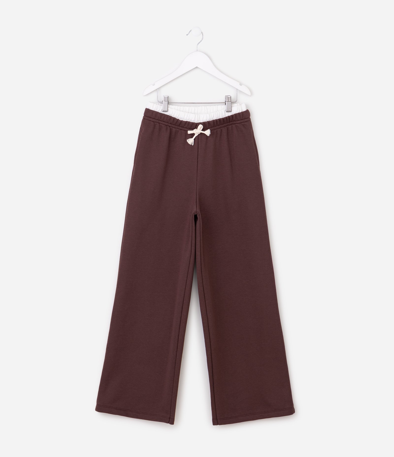 Calça Wide em Moletom com Cordão - Tam 5 a 16 Marrom 1