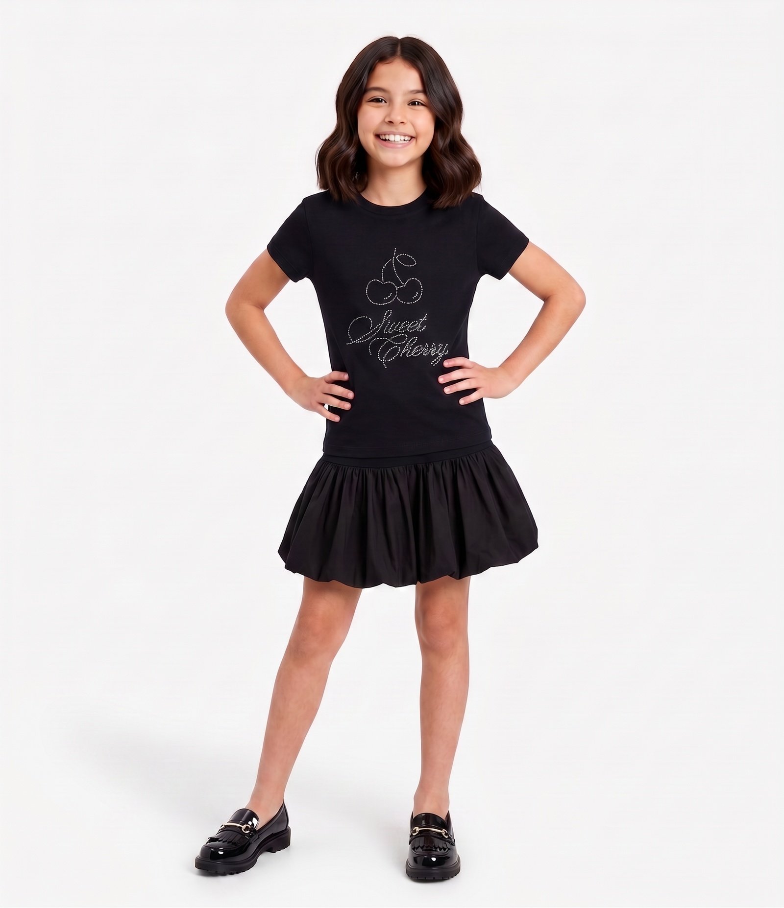 Short Saia Infantil Balonê em Tricoline - Tam 5 A 16 Anos Preto 1