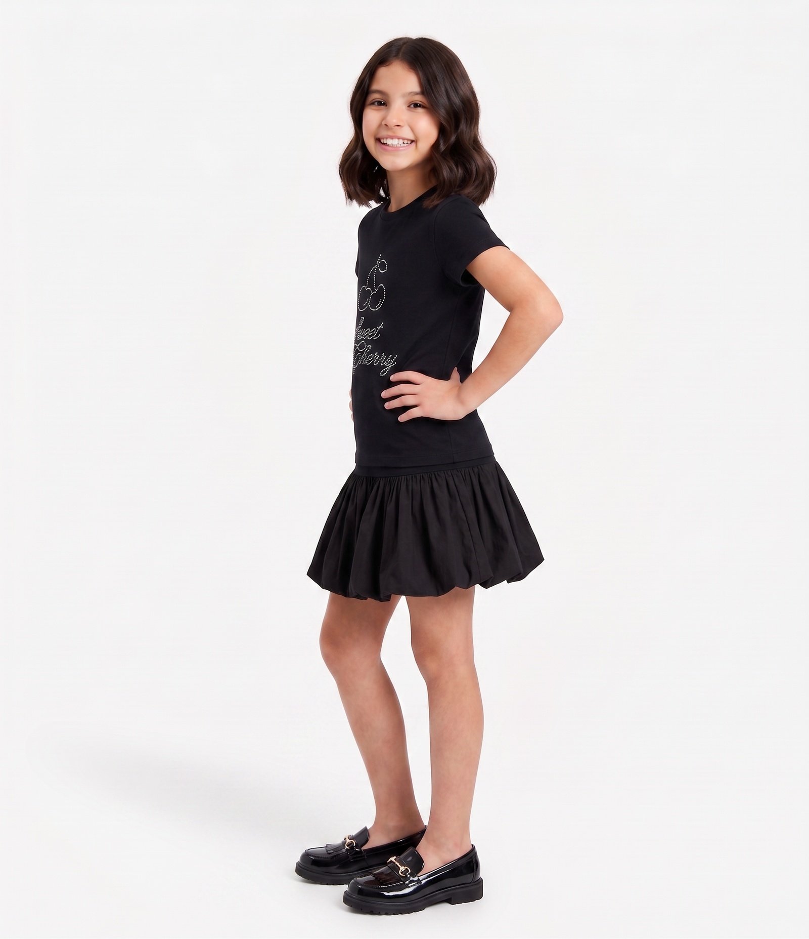 Short Saia Infantil Balonê em Tricoline - Tam 5 A 16 Anos Preto 2