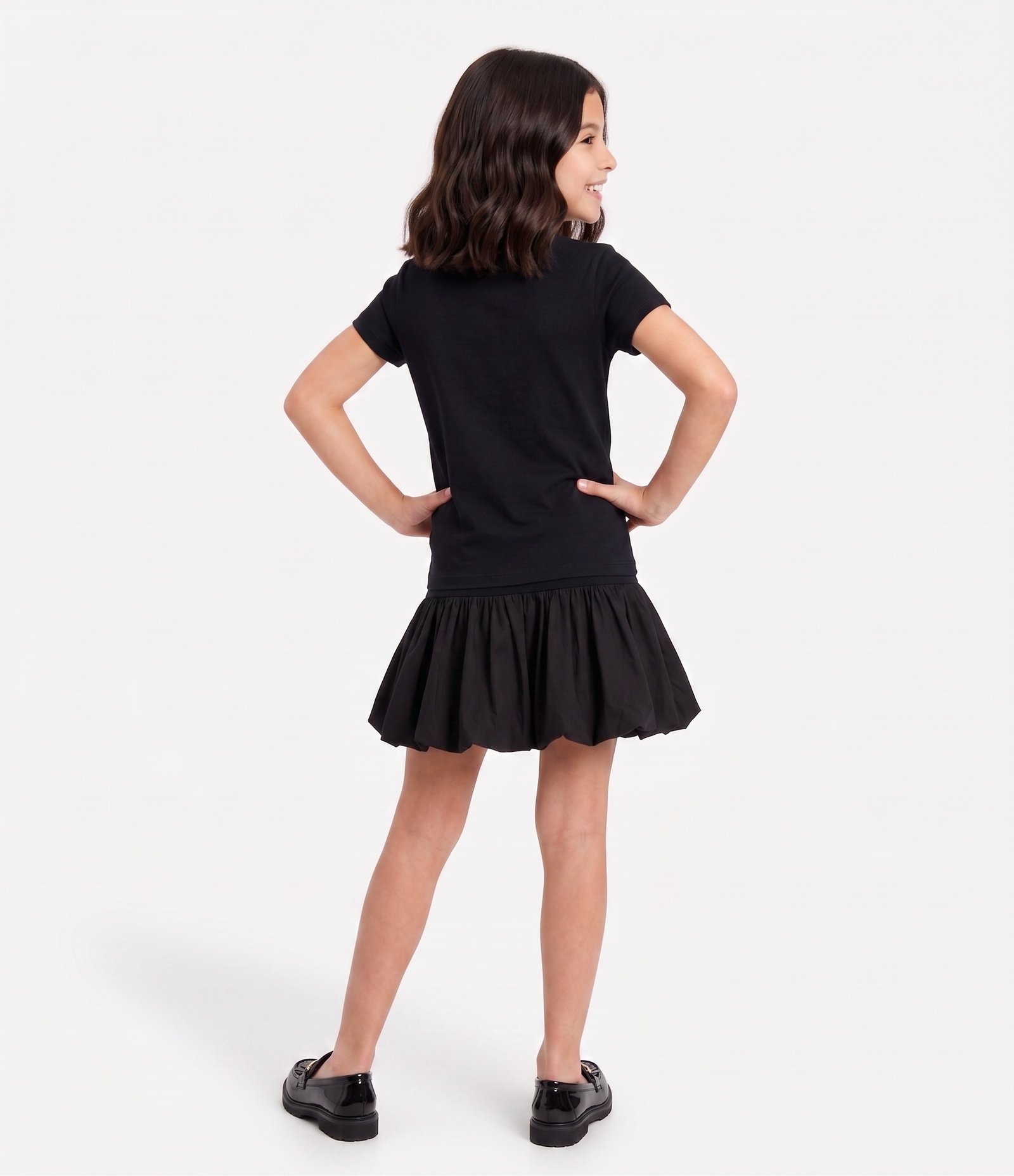Short Saia Infantil Balonê em Tricoline - Tam 5 A 16 Anos Preto 3