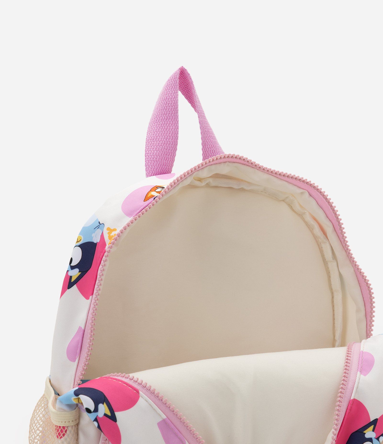 Mochila Infantil Bluey Estampa Personagens com Bolsos Laterais - Tam Único Off White 3