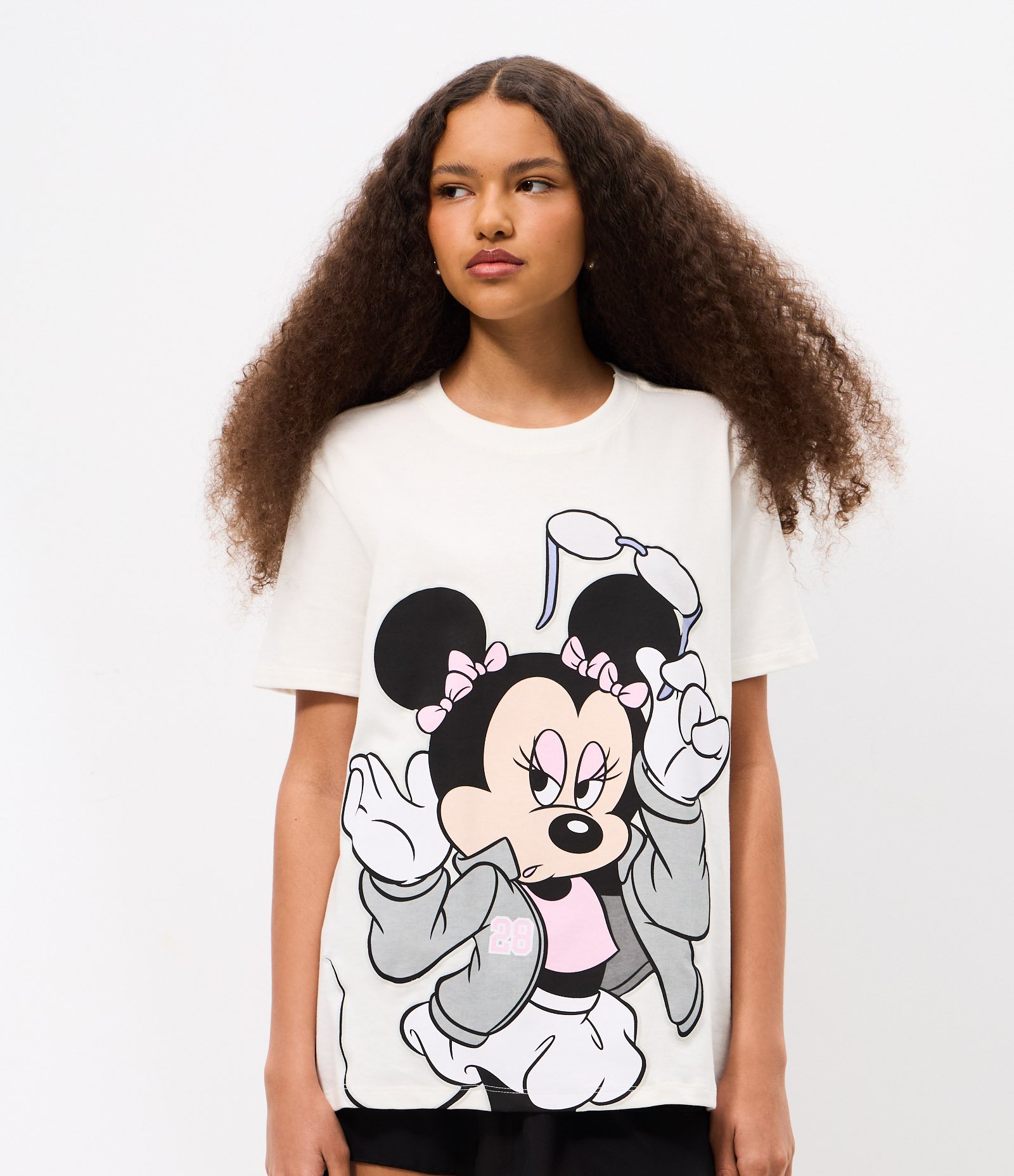 Camiseta Oversized em Algodão com Minnie Estampada Branco 1