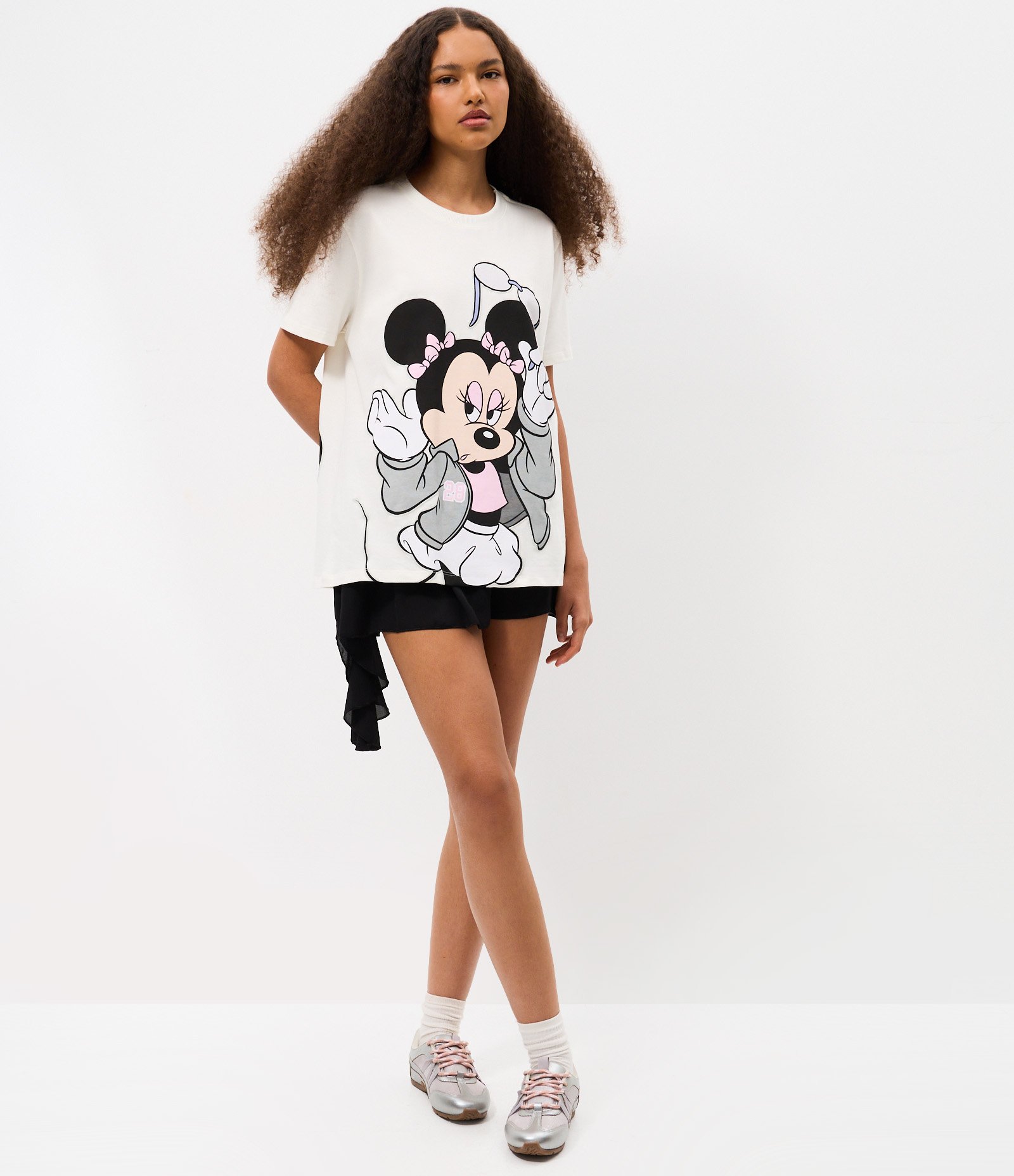 Camiseta Oversized em Algodão com Minnie Estampada Branco 2