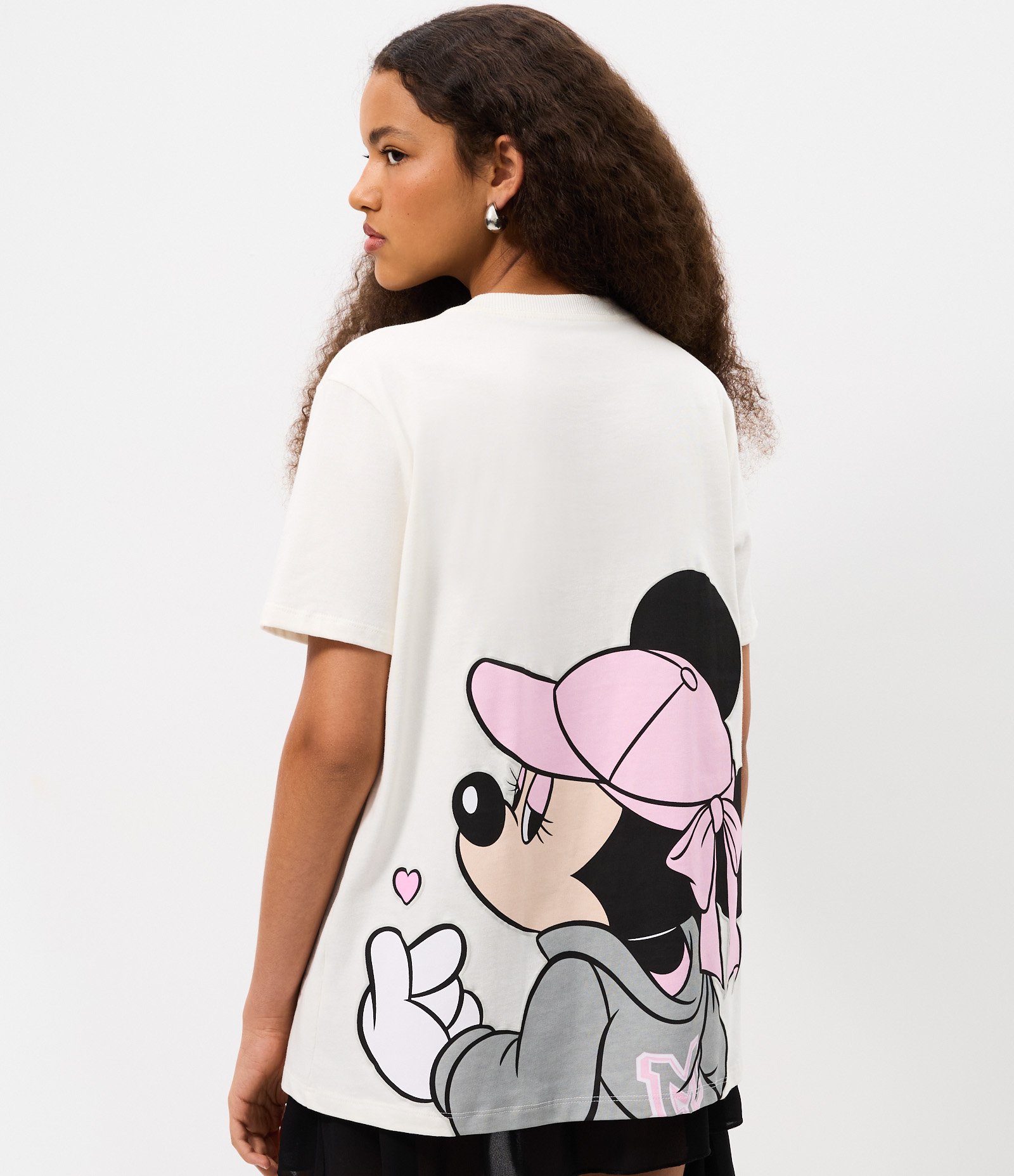 Camiseta Oversized em Algodão com Minnie Estampada Branco 4
