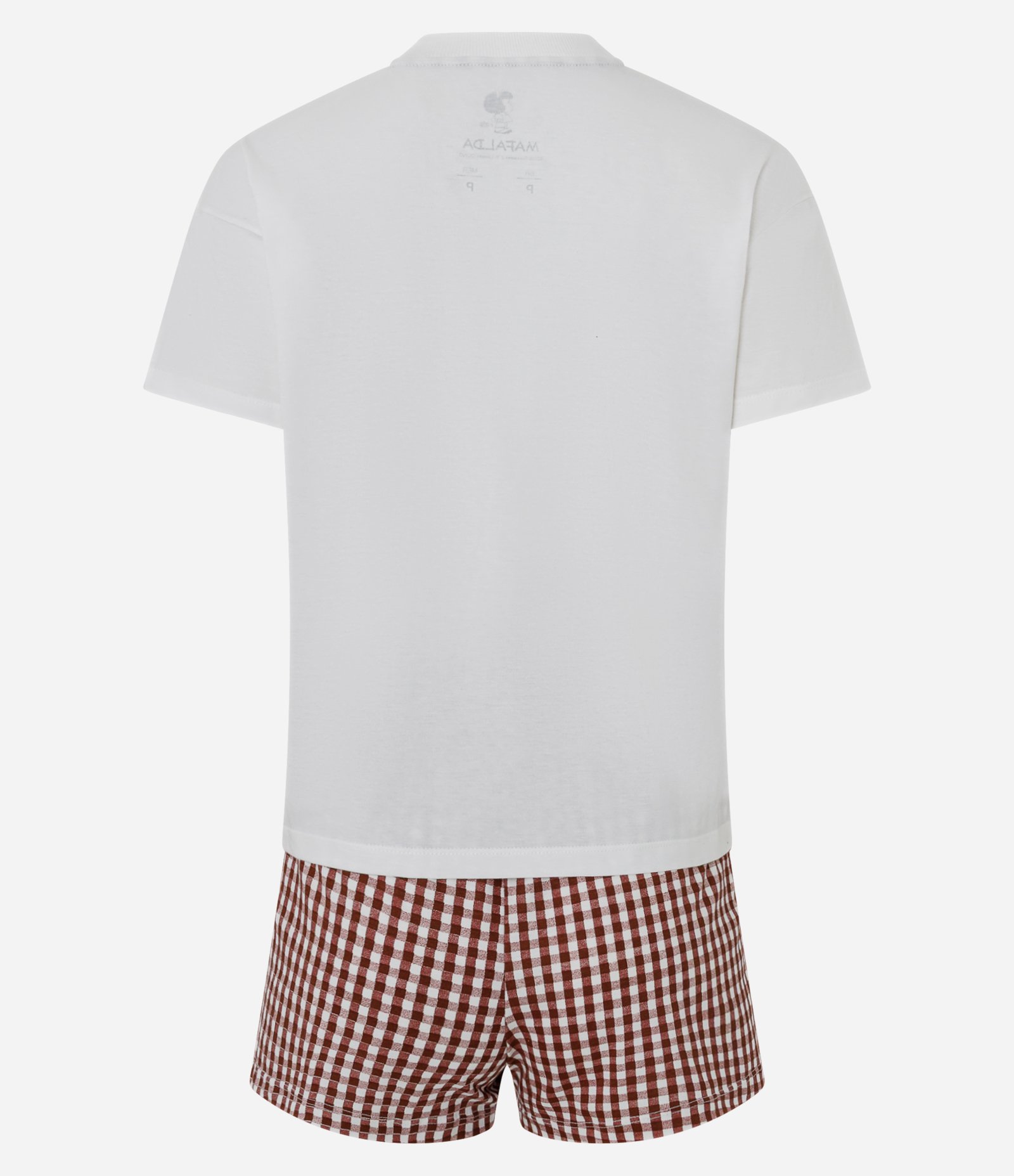 Pijama Curto em Algodão com Estampa Mafalda e Xadrez Branco 2