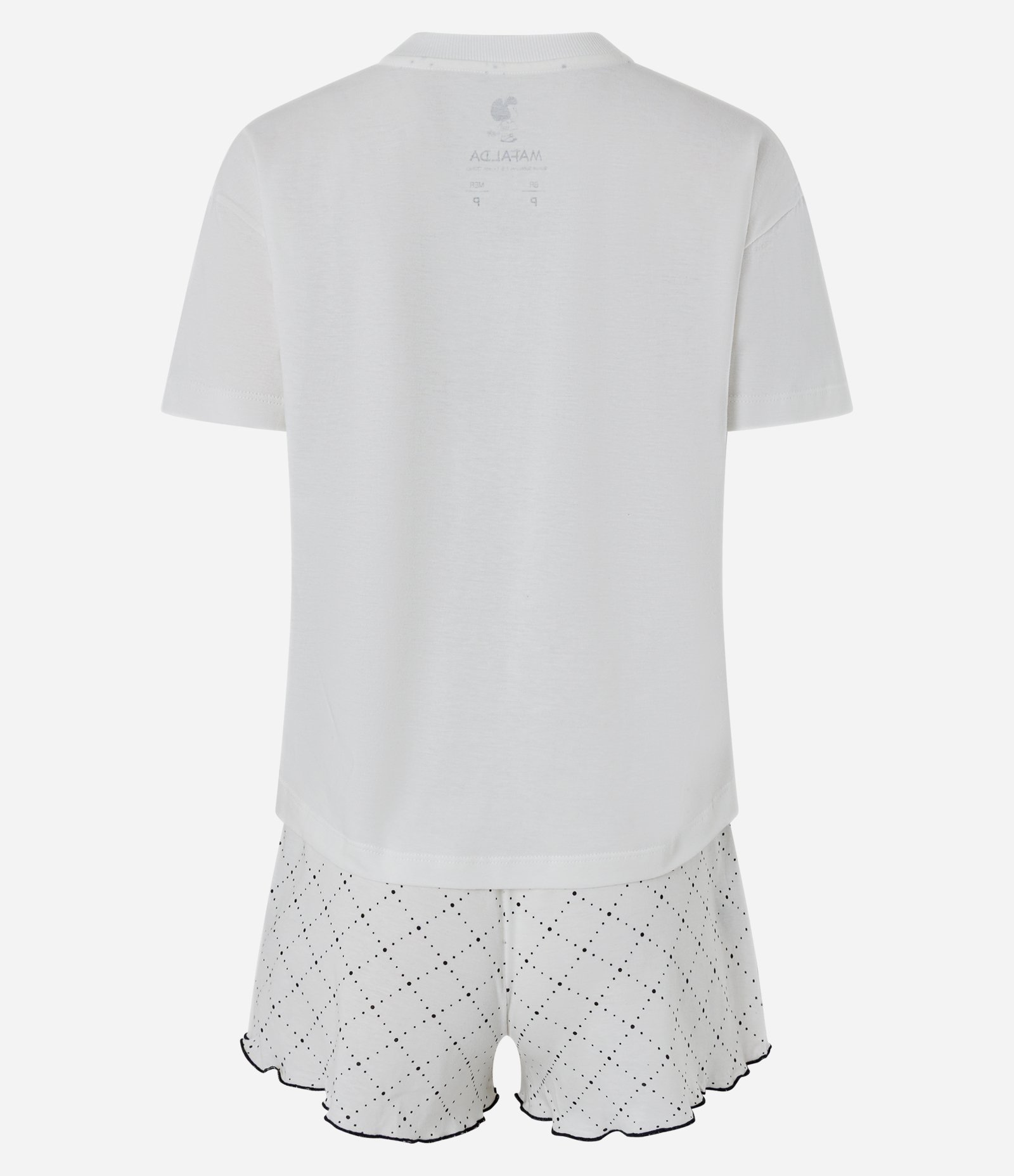 Pijama Curto em Algodão com Estampa Poá Mafalda Branco 2