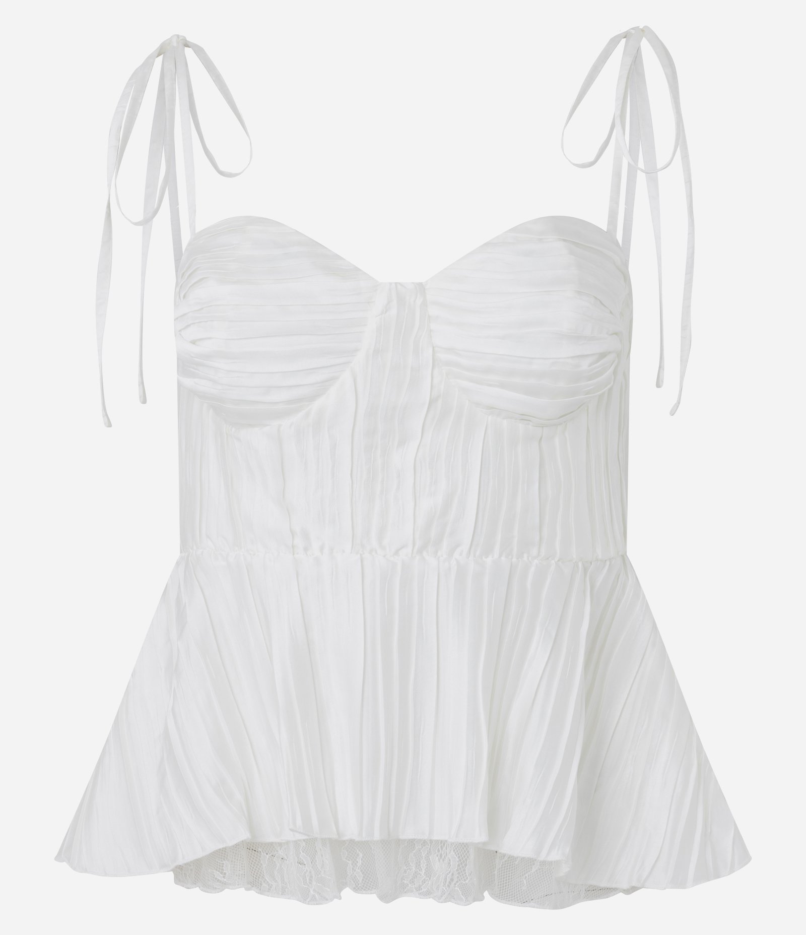 Blusa Peplum Corsetada em Cetim Texturizado com Alças para Amarração Branco 5