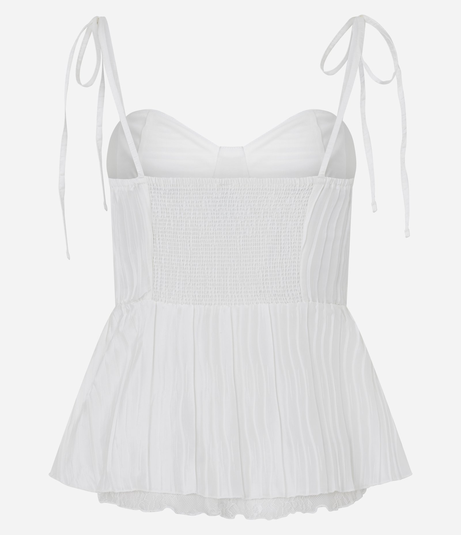 Blusa Peplum Corsetada em Cetim Texturizado com Alças para Amarração Branco 7