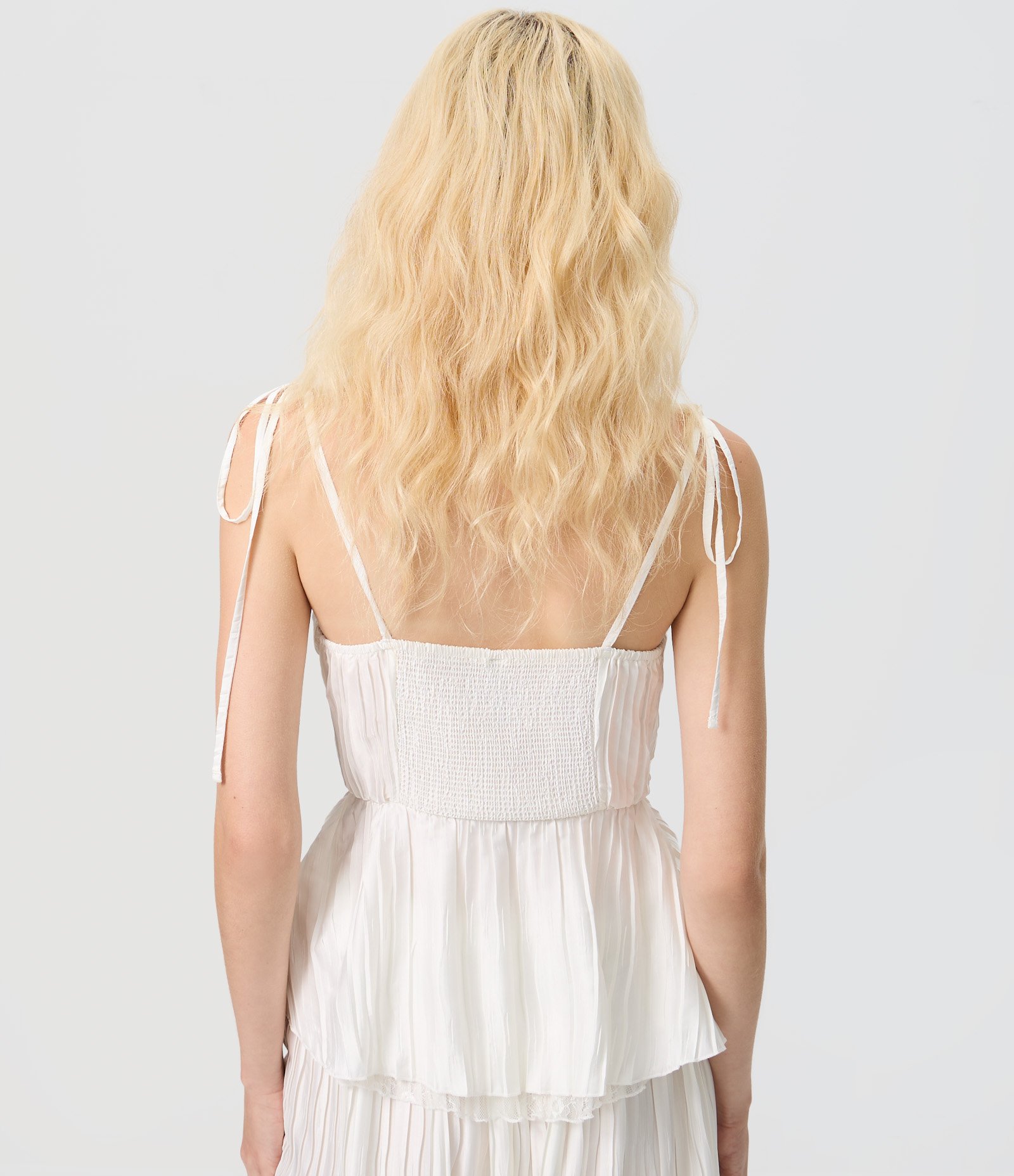 Blusa Peplum Corsetada em Cetim Texturizado com Alças para Amarração Branco 4