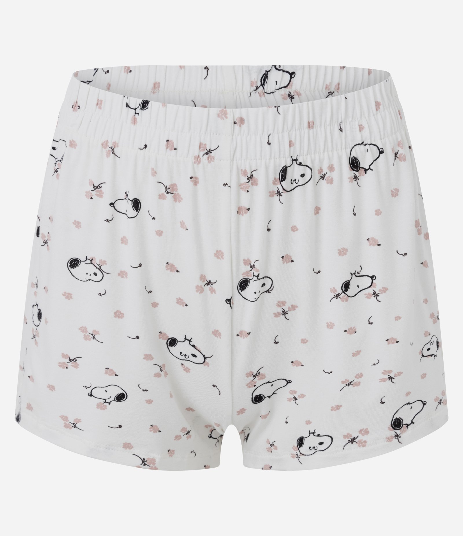Pijama Curto em Ribana com Renda Snoopy Branco/Preto 4