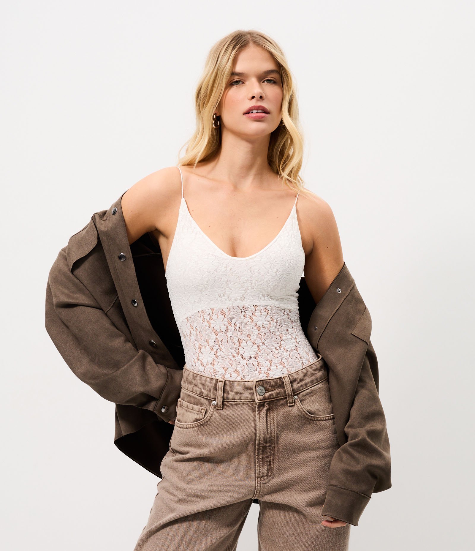Body de Alcinha em Renda Texturizada Branco 1