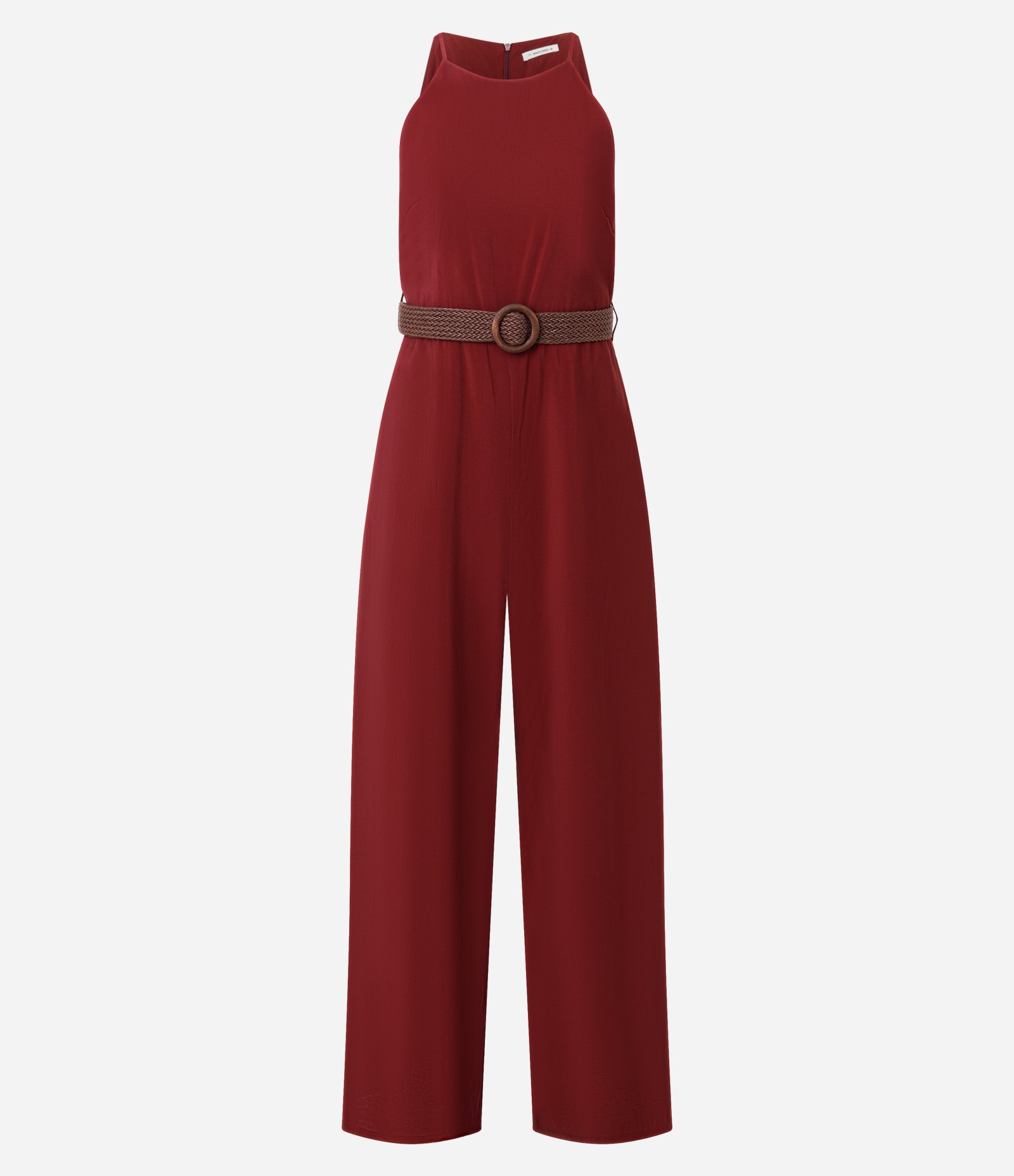 Macacão Halter Neck com Cinto de Ráfia Vinho 5
