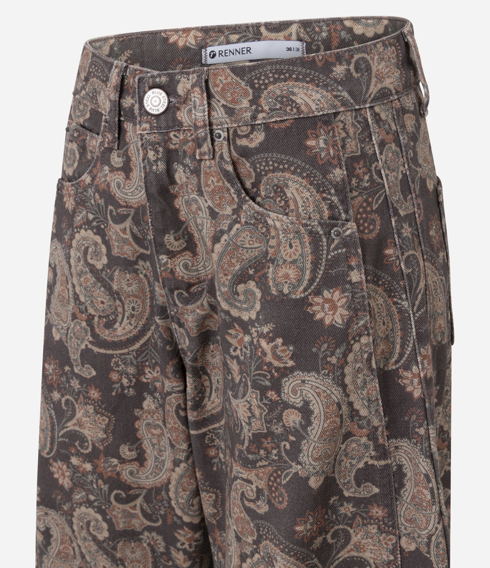 Calça Baggy Balloon em Sarja com Cintura Média Estampa Paisley Marrom 6