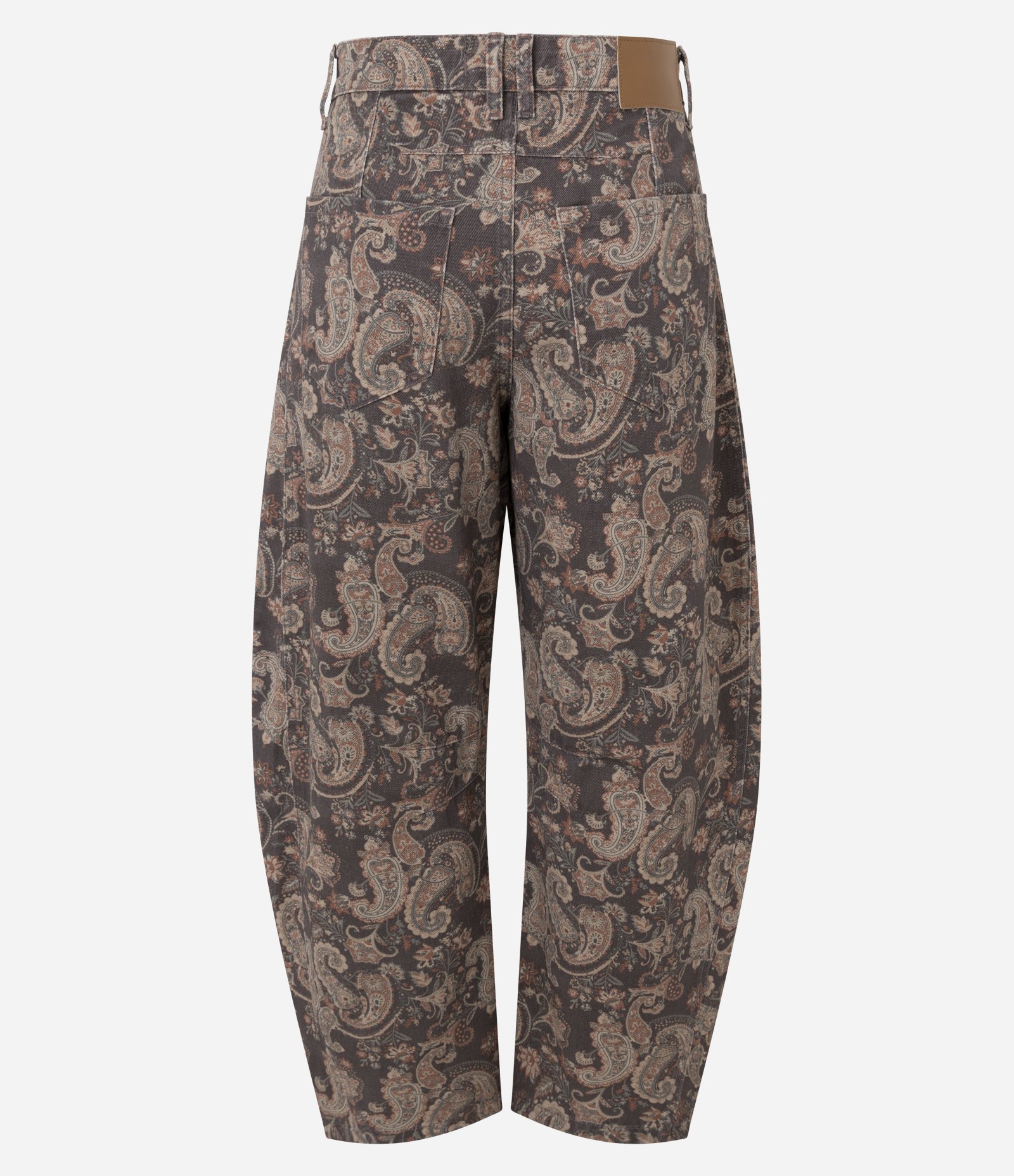 Calça Baggy Balloon em Sarja com Cintura Média Estampa Paisley Marrom 7