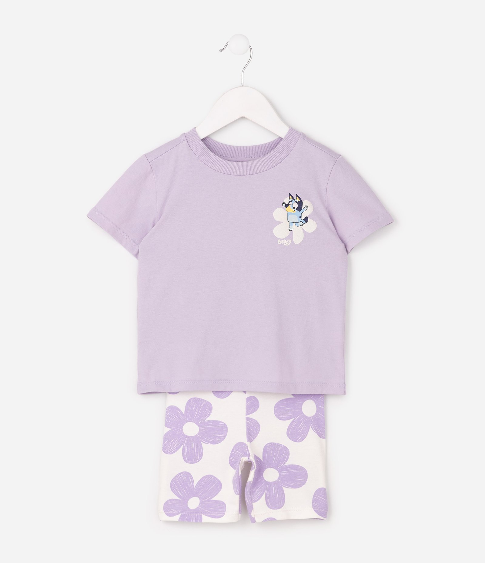Conjunto Comfort Infantil com Estampa Bluey Floral e Bermuda Ciclista – Tam 1 a 6 Anos Lilás 2