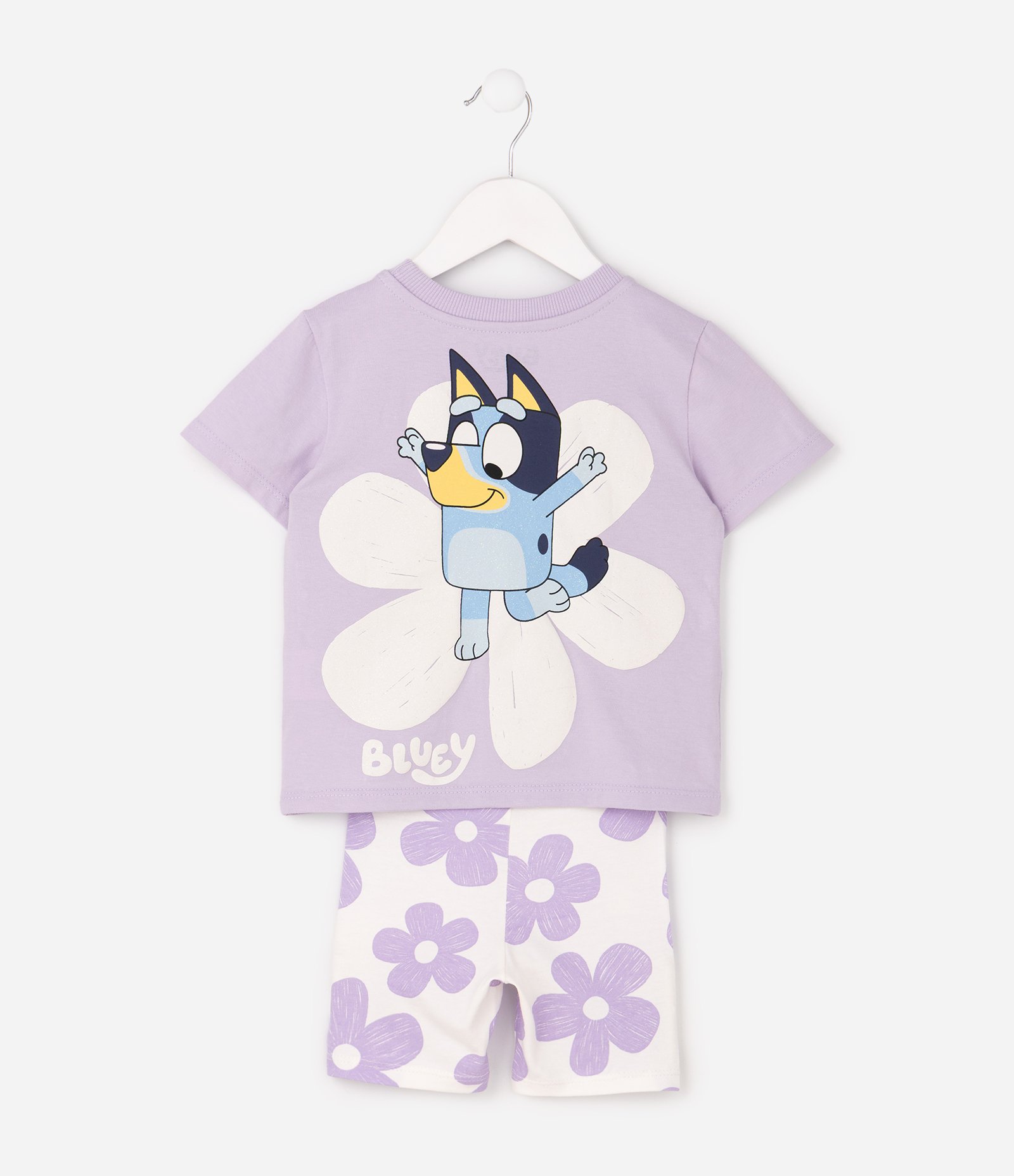 Conjunto Comfort Infantil com Estampa Bluey Floral e Bermuda Ciclista – Tam 1 a 6 Anos Lilás 3