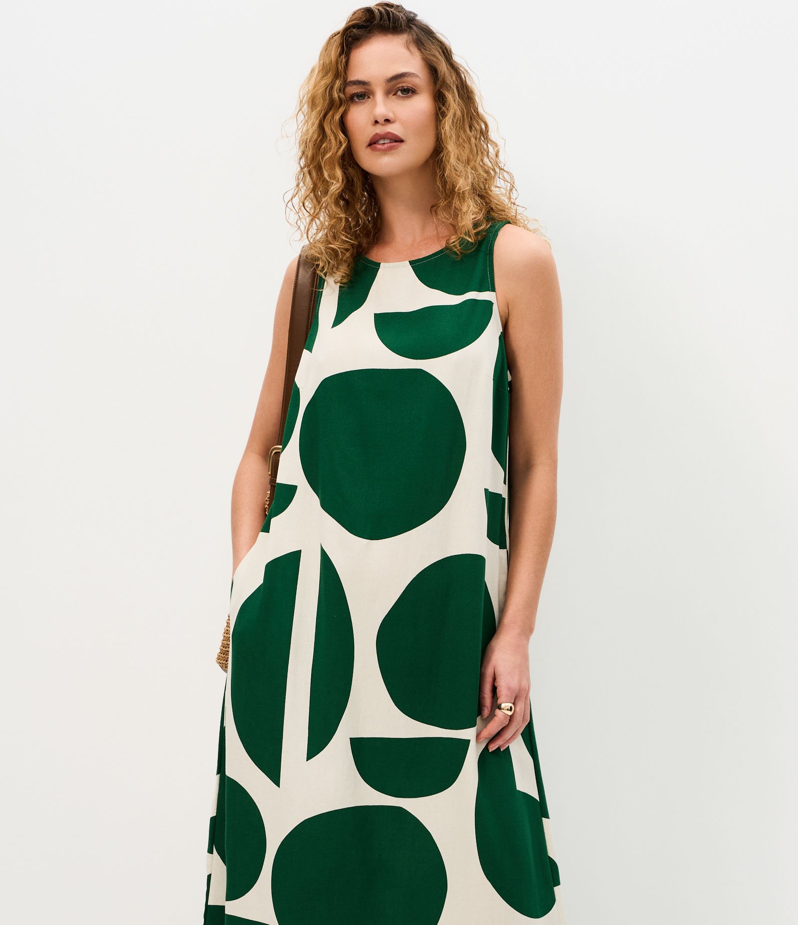 Vestido Midi em Viscolinho com Estampa Abstrata Verde 1