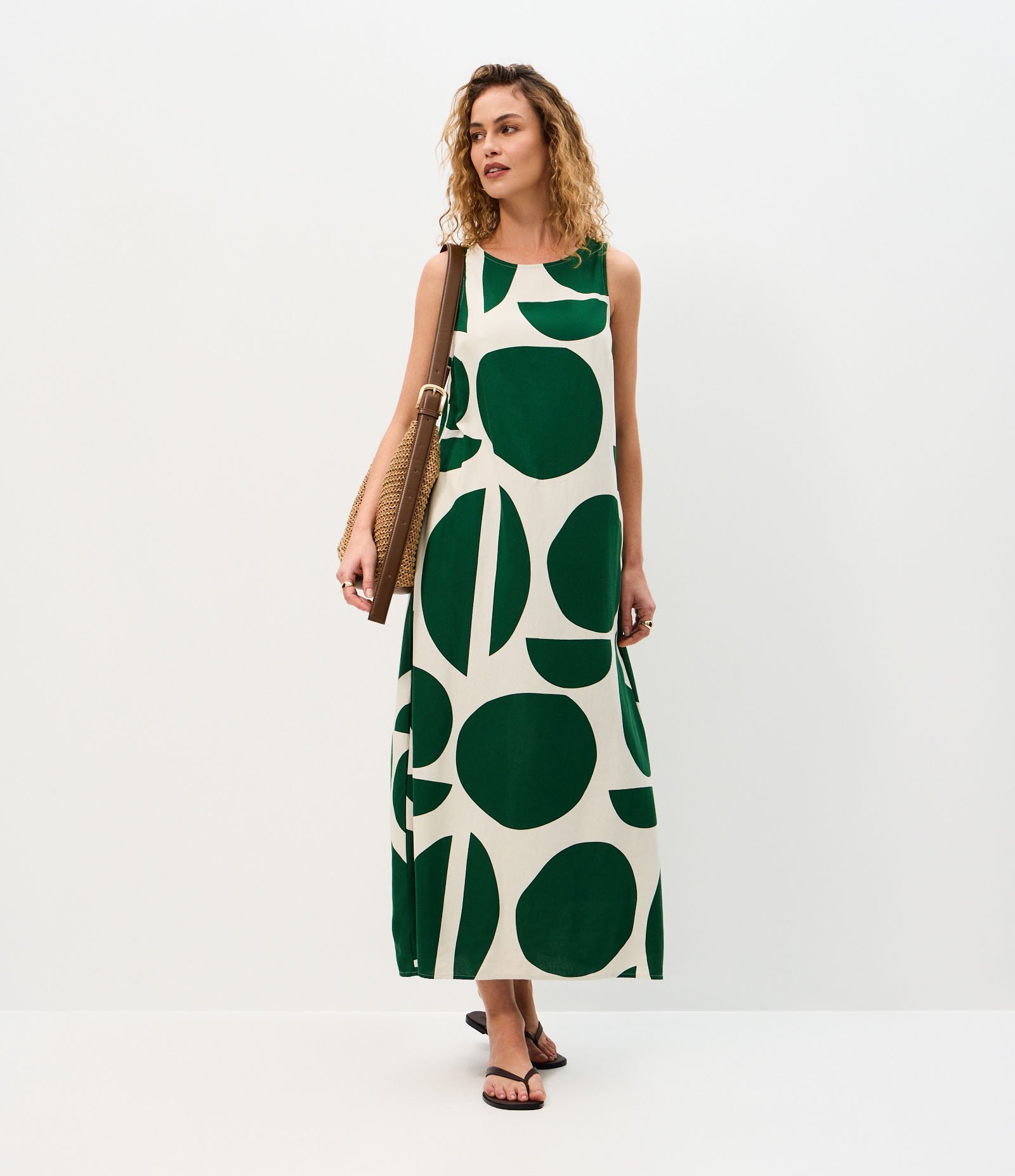 Vestido Midi em Viscolinho com Estampa Abstrata Verde 2