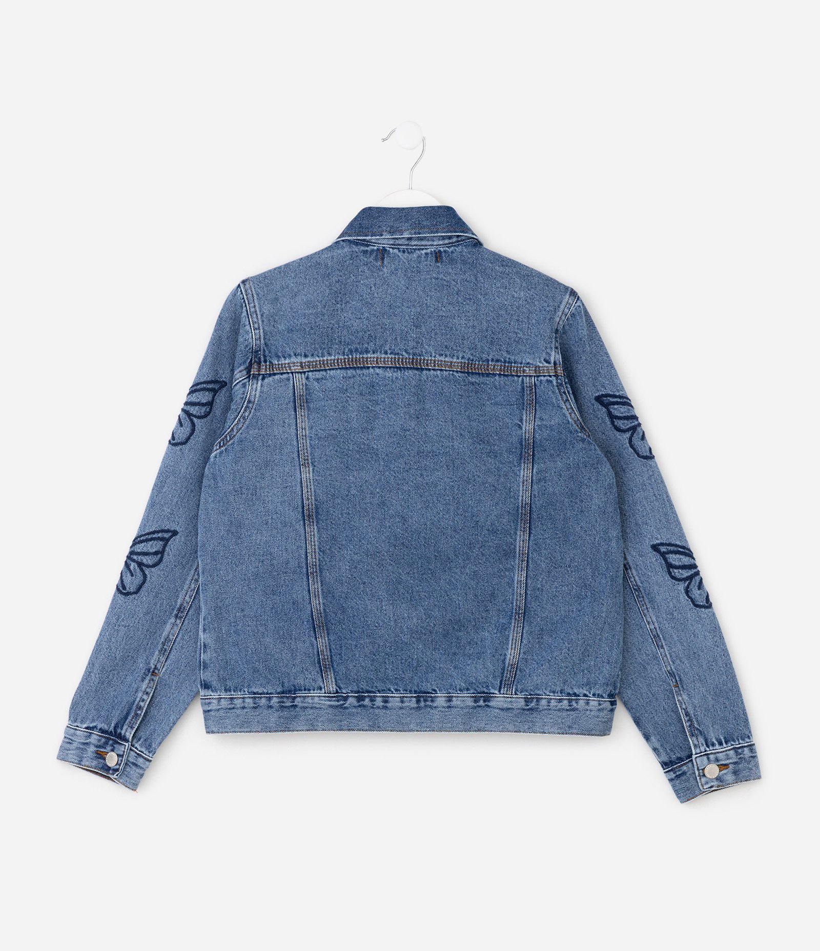 Jaqueta Jeans Infantil com Borboletas Bordadas nas Mangas - Tam 5 A 16 Anos Azul 2
